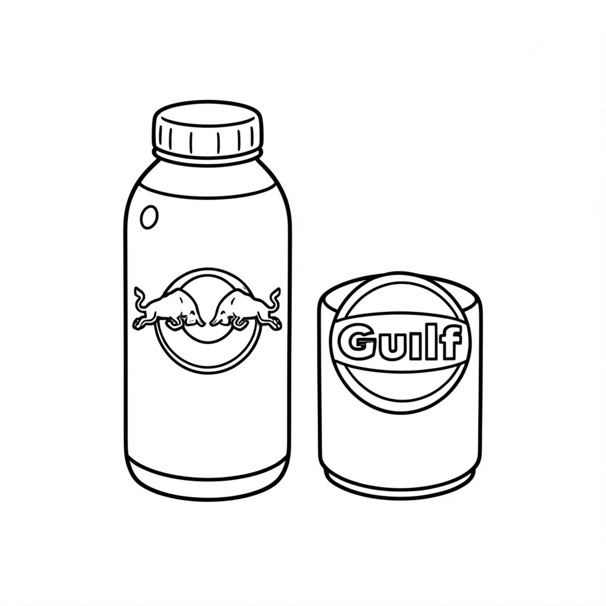 Easy Canette showing beverage containers side by side Drawing Idea (free black-and-white line drawing printable PDF for all, from beginners to advanced learners, including children, teens, adults, and seniors)