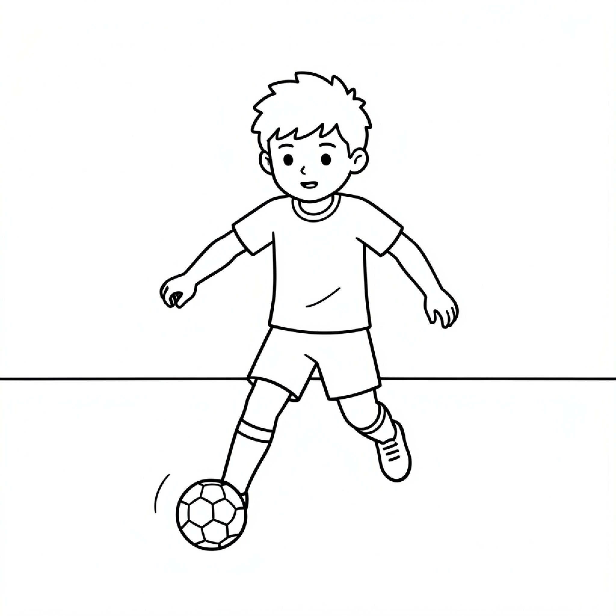 Easy Lamine Yamal playing soccer with a ball Drawing Idea (free black-and-white line drawing printable PDF for all, from beginners to advanced learners, including children, teens, adults, and seniors)