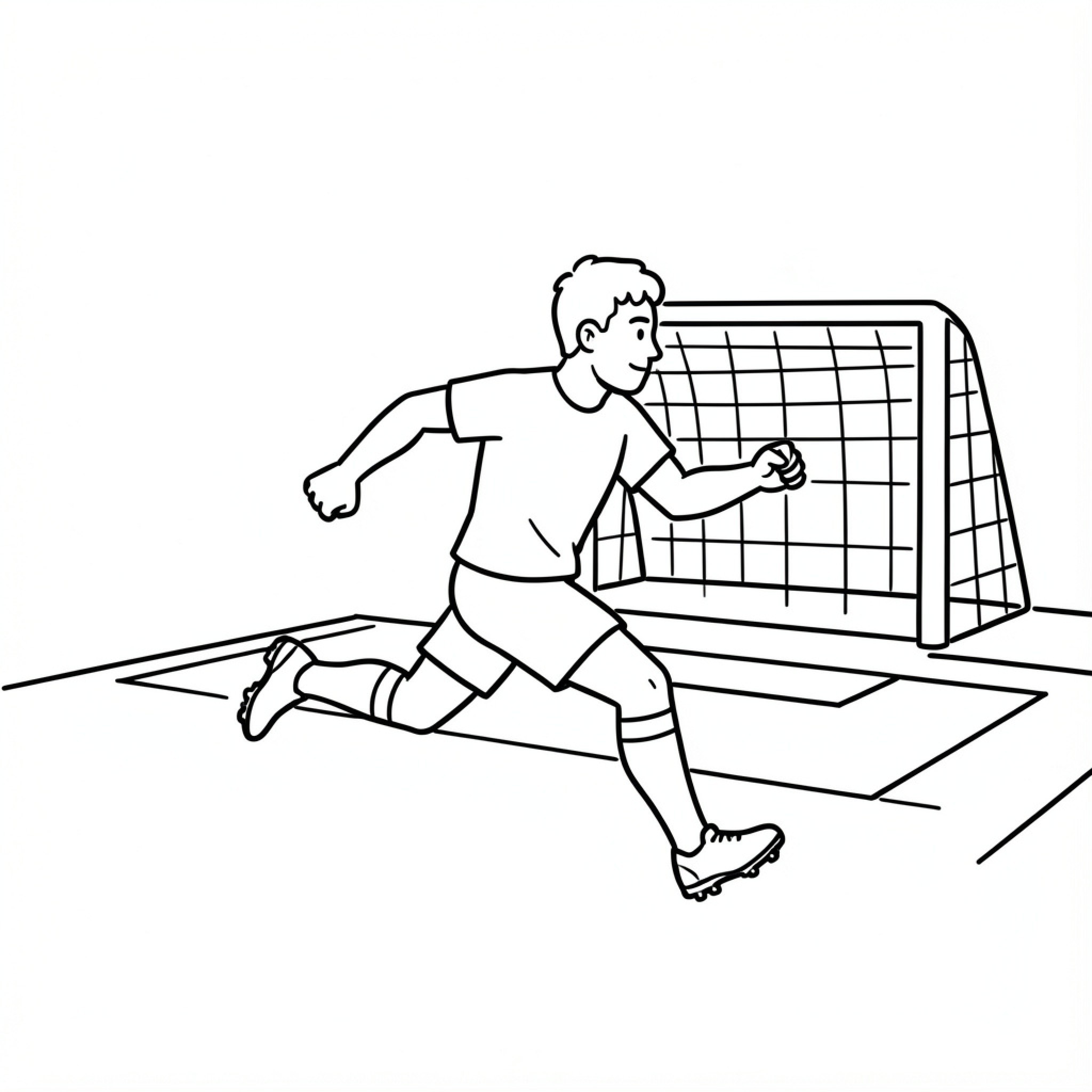 Easy Haaland running towards the soccer goal Drawing Idea (free black-and-white line drawing printable PDF for all, from beginners to advanced learners, including children, teens, adults, and seniors)