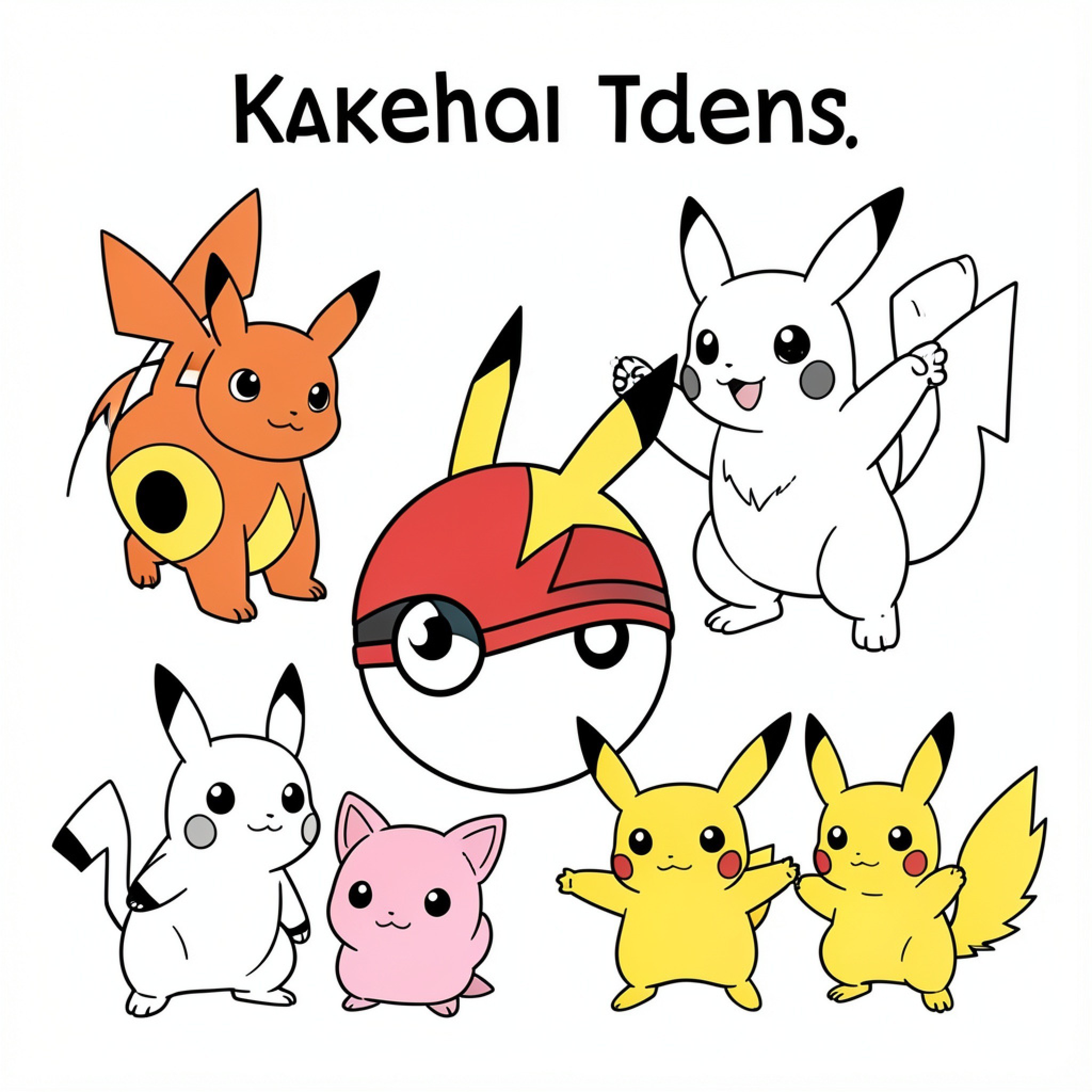 Easy Pokemon characters posing with joyful expressions Drawing Idea (free black-and-white line drawing printable PDF for all, from beginners to advanced learners, including children, teens, adults, and seniors)