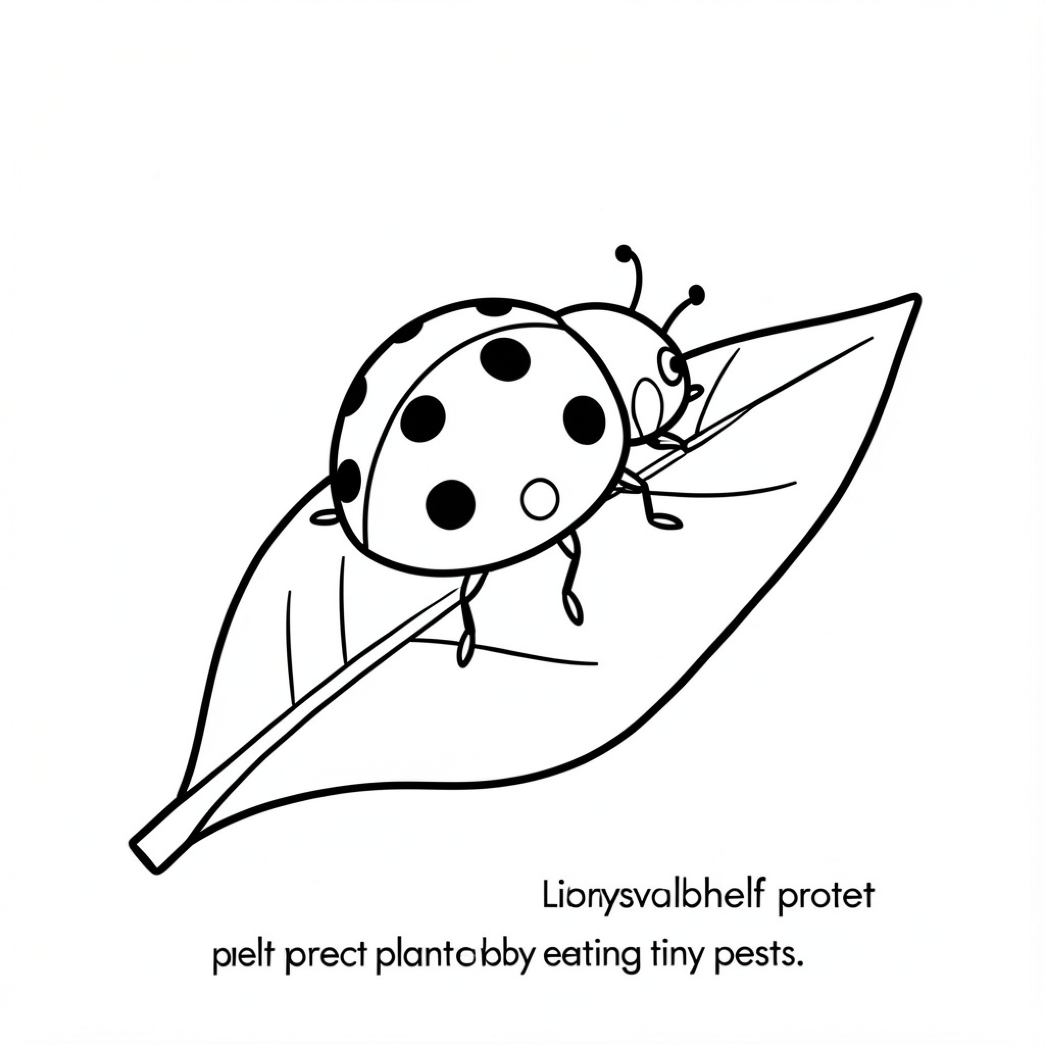 Easy Ladybug resting on a large leaf Drawing Idea (free black-and-white line drawing printable PDF for all, from beginners to advanced learners, including children, teens, adults, and seniors)