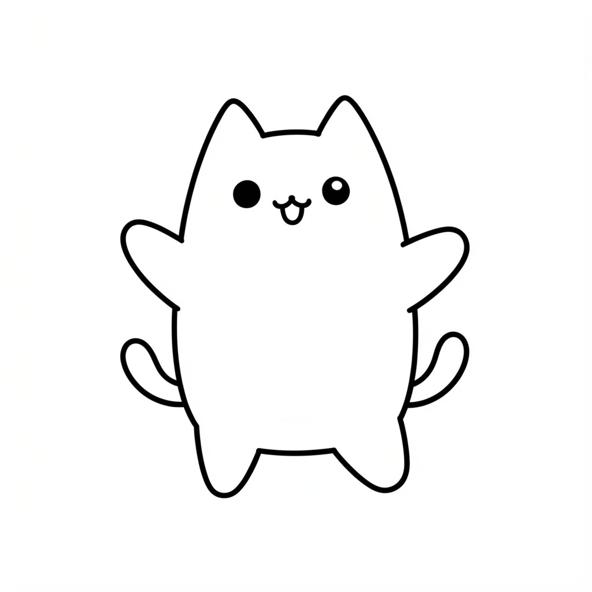 Easy Pusheen standing with arms raised and smiling Drawing Idea (free black-and-white line drawing printable PDF for all, from beginners to advanced learners, including children, teens, adults, and seniors)