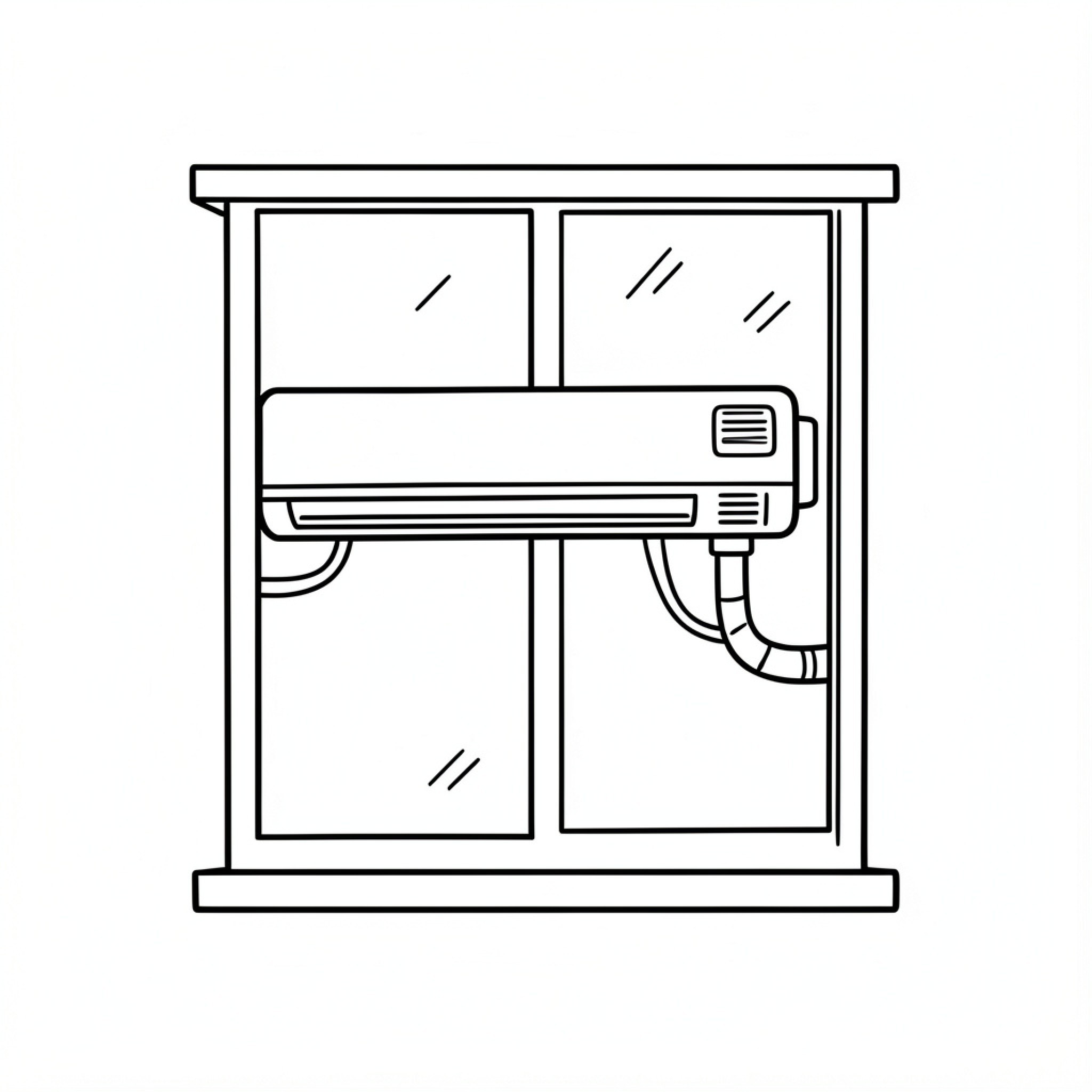 Easy Window AC installed in a window frame Drawing Idea (free black-and-white line drawing printable PDF for all, from beginners to advanced learners, including children, teens, adults, and seniors)