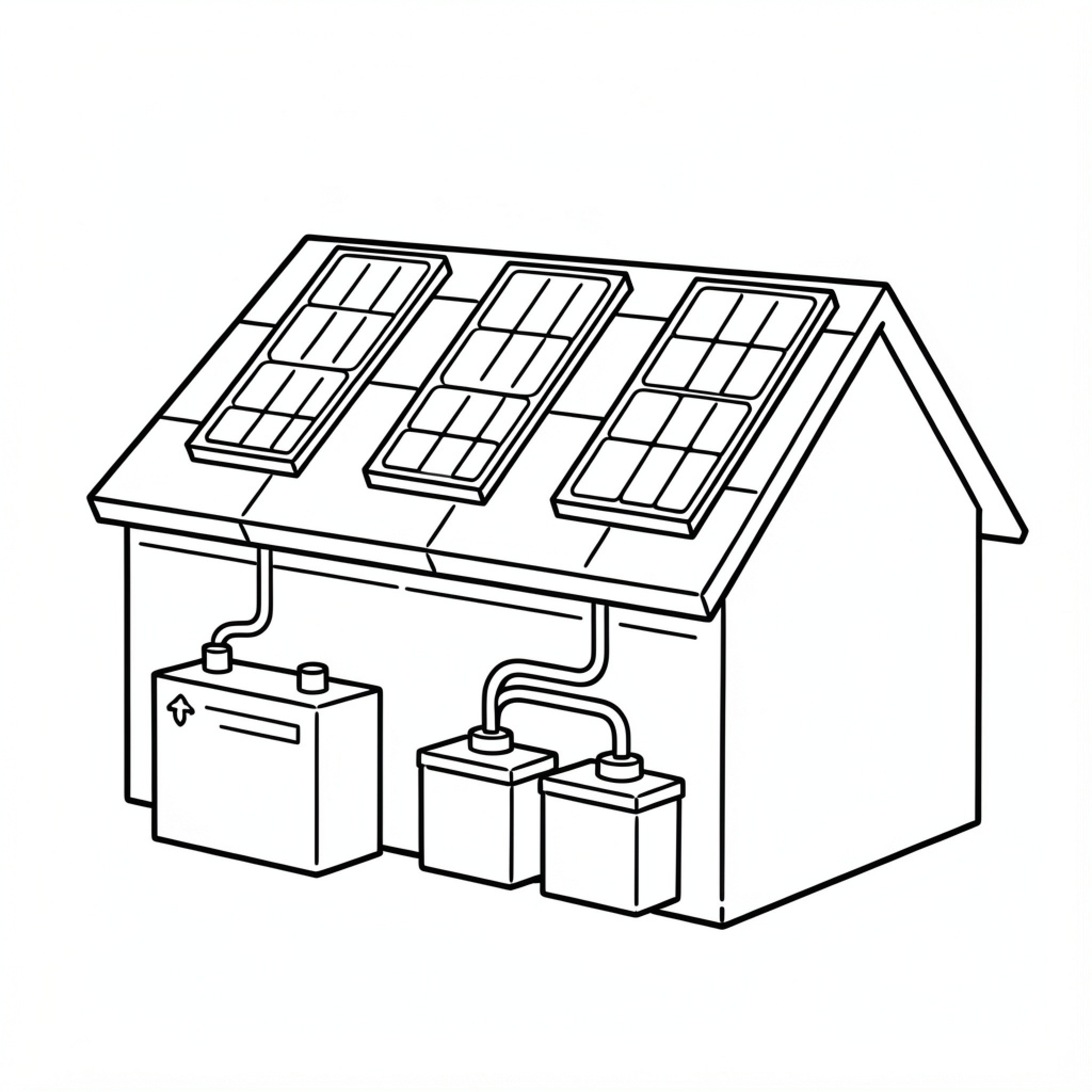 Easy Solar Panel system installed on a house roof Drawing Idea (free black-and-white line drawing printable PDF for all, from beginners to advanced learners, including children, teens, adults, and seniors)
