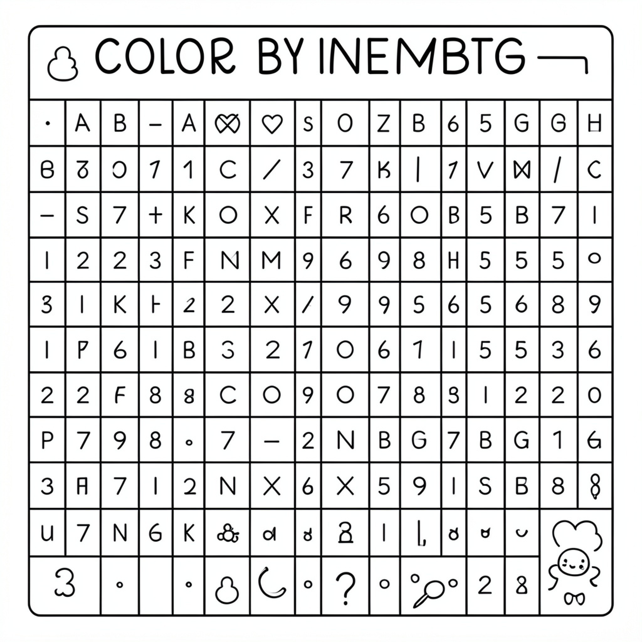 Easy Coloring Page with a grid of various symbols Drawing Idea (free black-and-white line drawing printable PDF for all, from beginners to advanced learners, including children, teens, adults, and seniors)