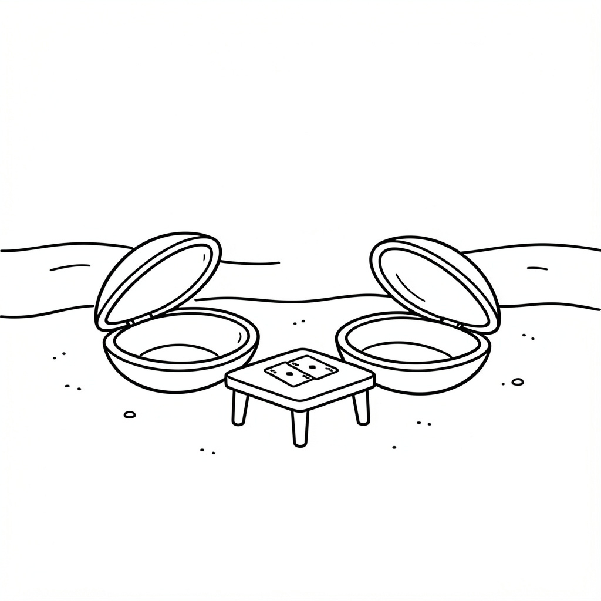 Easy Clam shells open on a sandy beach Drawing Idea (free black-and-white line drawing printable PDF for all, from beginners to advanced learners, including children, teens, adults, and seniors)