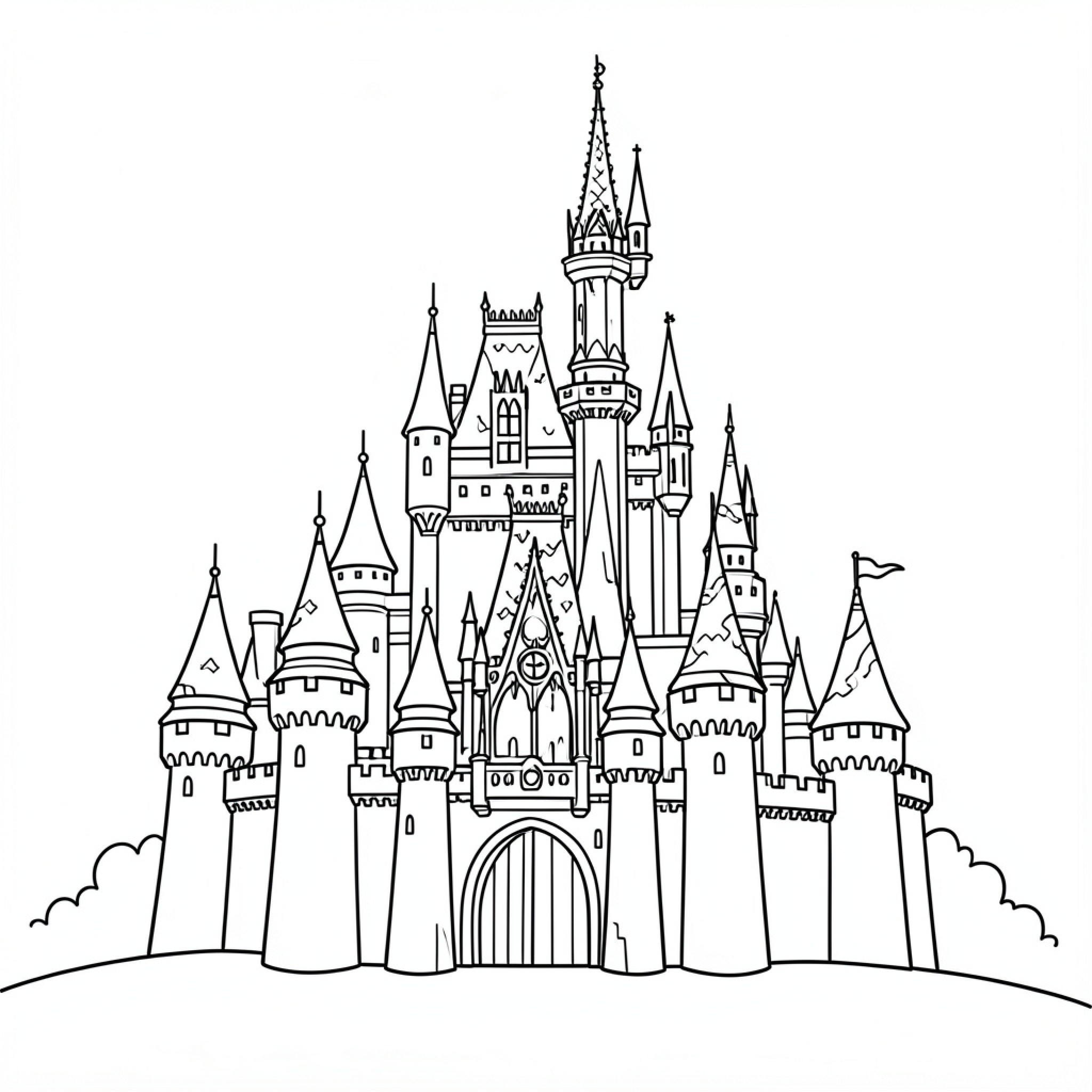 Easy Castle standing majestically on a small hill Drawing Idea (free black-and-white line drawing printable PDF for all, from beginners to advanced learners, including children, teens, adults, and seniors)