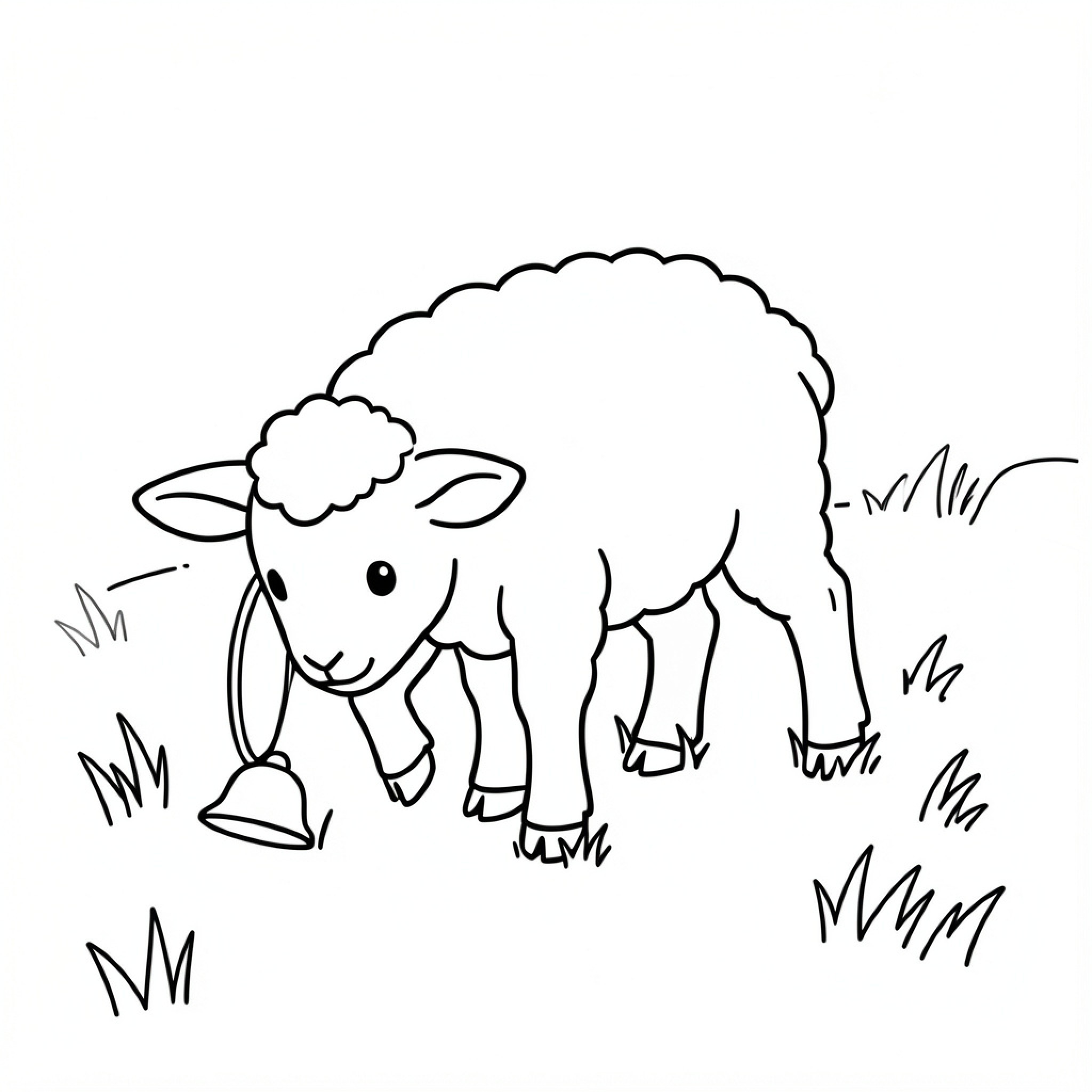 Easy Lamb walking through a grassy field Drawing Idea (free black-and-white line drawing printable PDF for all, from beginners to advanced learners, including children, teens, adults, and seniors)