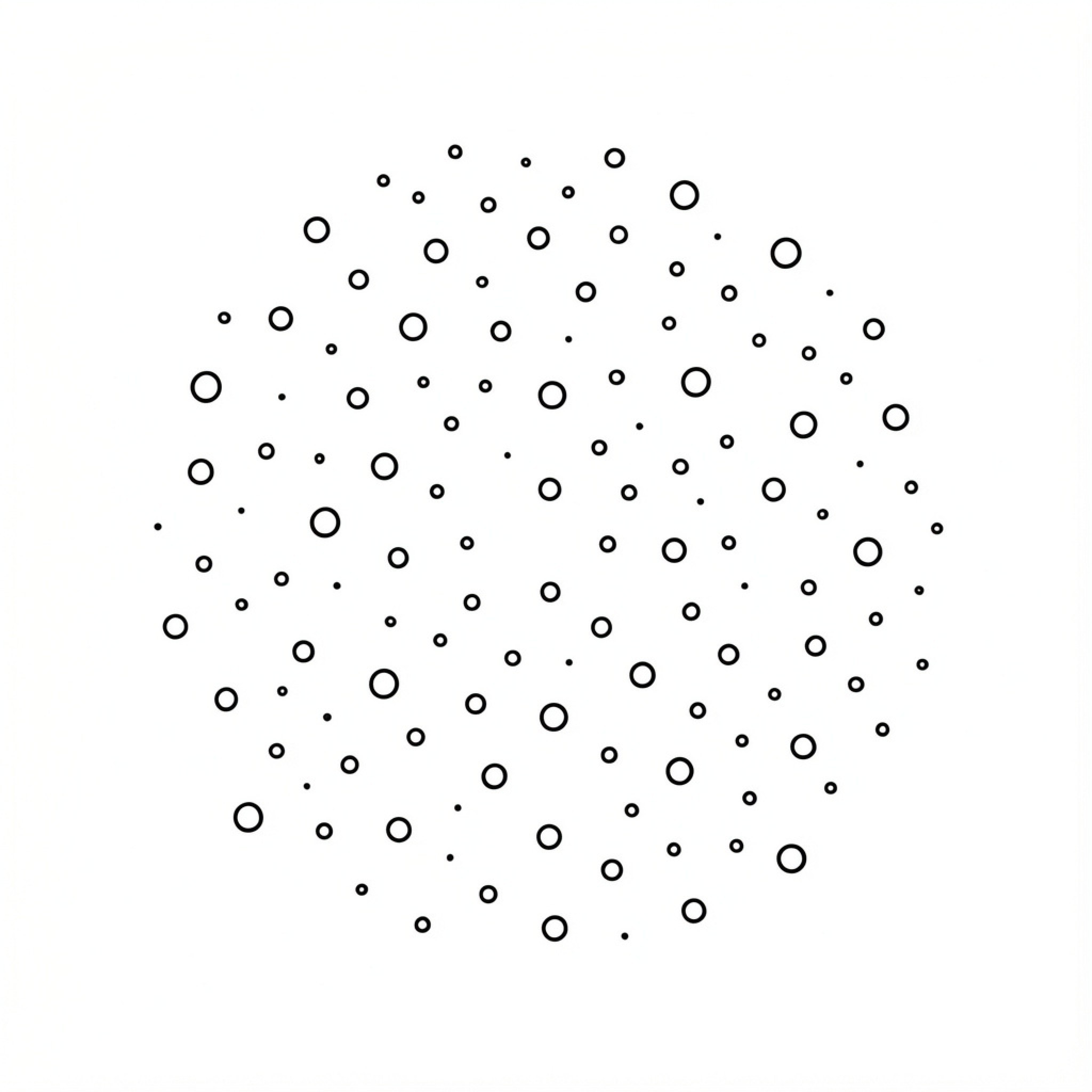 Easy Atom pattern of scattered circles and dots Drawing Idea (free black-and-white line drawing printable PDF for all, from beginners to advanced learners, including children, teens, adults, and seniors)