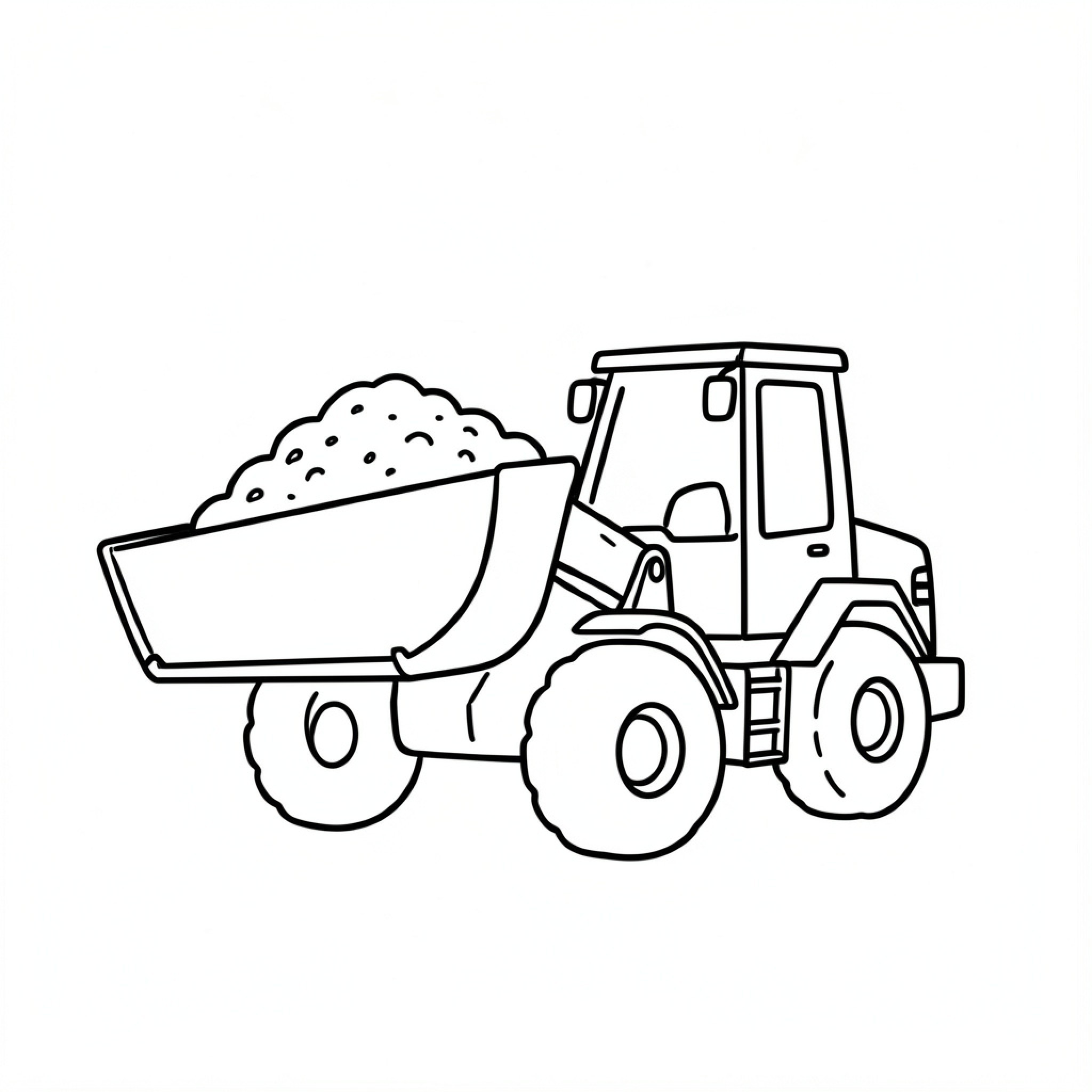 Easy Wheel Loader carrying a pile of gravel Drawing Idea (free black-and-white line drawing printable PDF for all, from beginners to advanced learners, including children, teens, adults, and seniors)