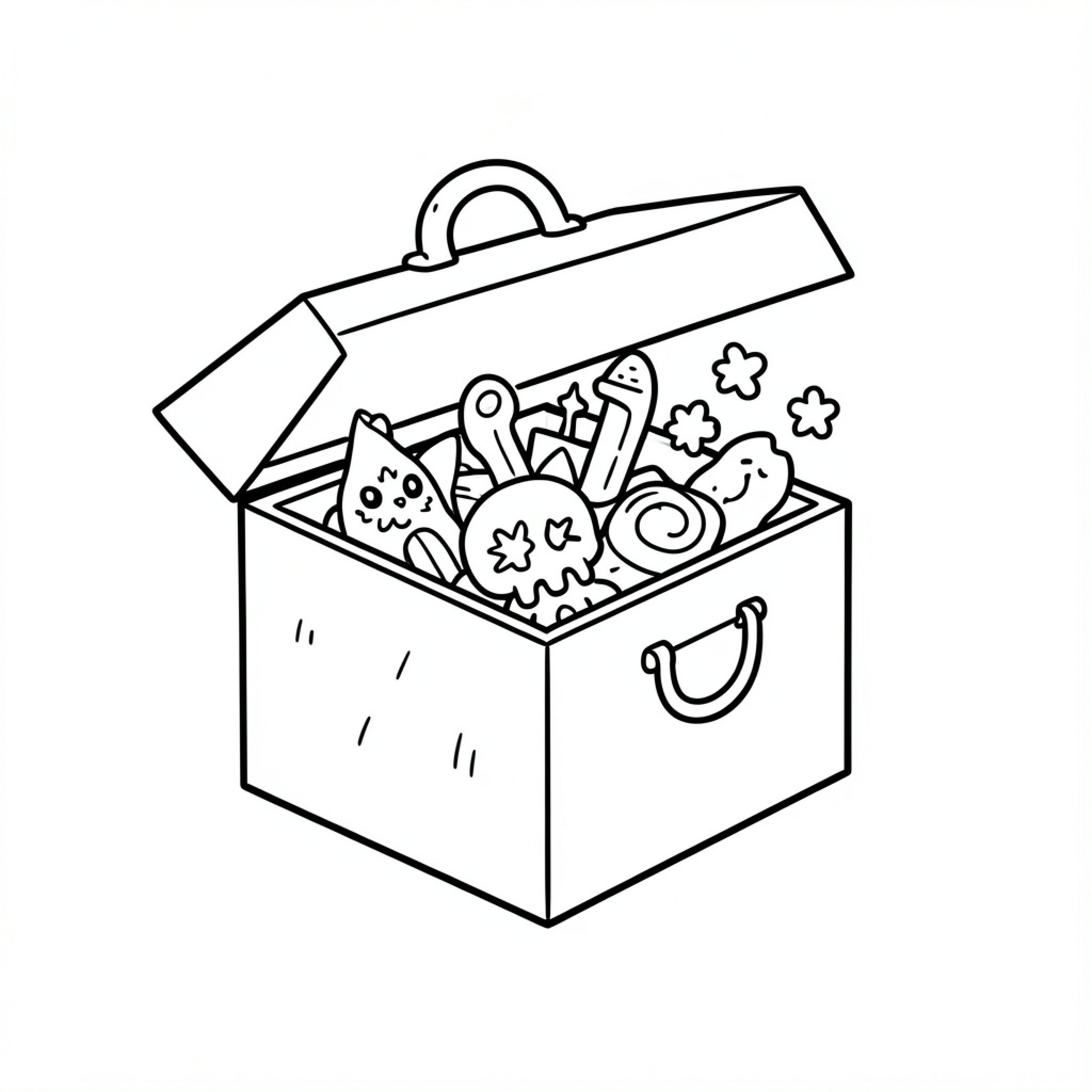 Easy Surprise of various cute smiling treats Drawing Idea (free black-and-white line drawing printable PDF for all, from beginners to advanced learners, including children, teens, adults, and seniors)