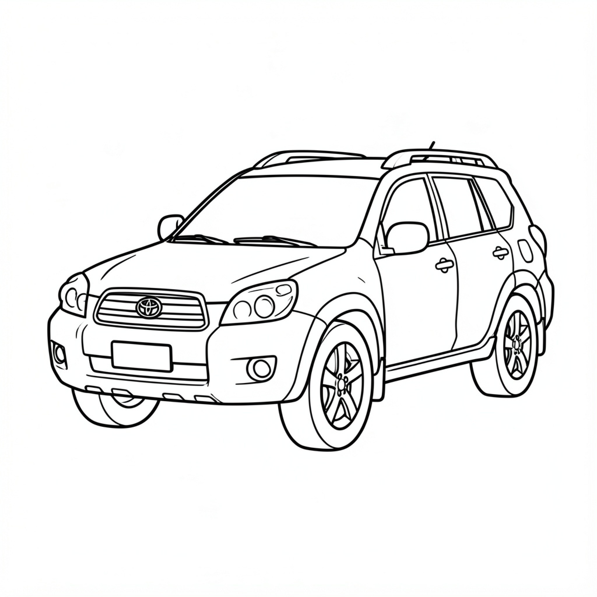 Easy Toyota SW4 parked on a plain background Drawing Idea (free black-and-white line drawing printable PDF for all, from beginners to advanced learners, including children, teens, adults, and seniors)