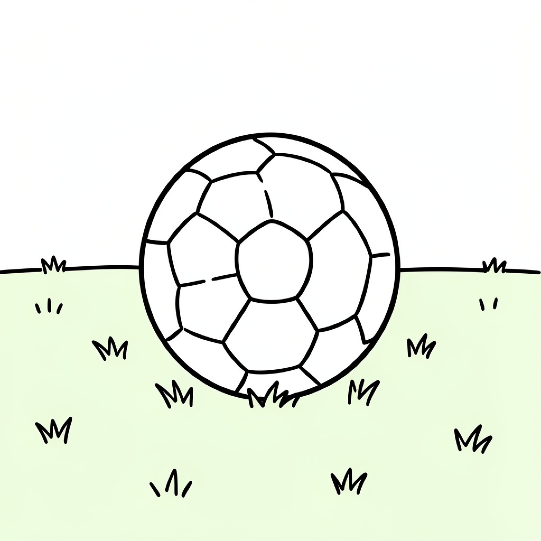 Easy Football sitting on a grassy field Drawing Idea (free black-and-white line drawing printable PDF for all, from beginners to advanced learners, including children, teens, adults, and seniors)