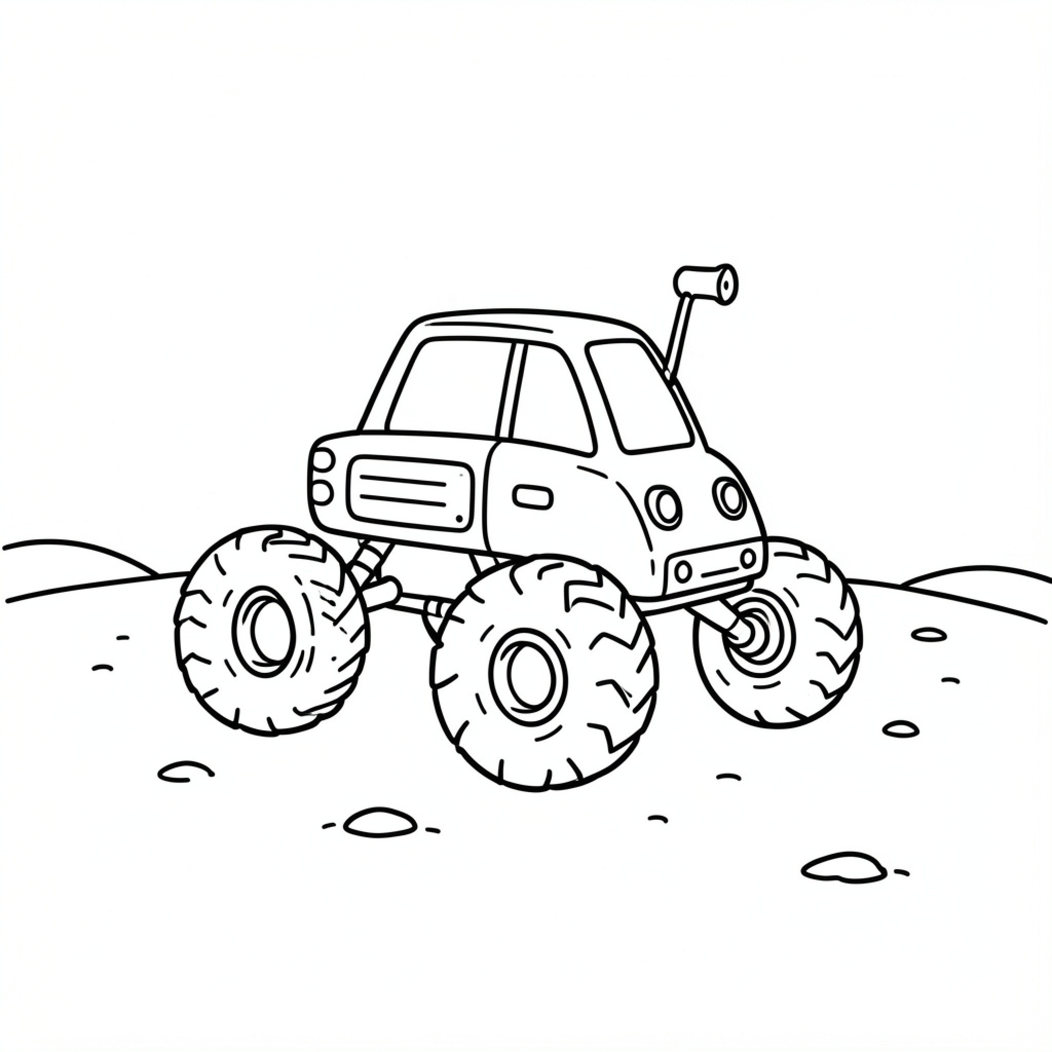 Easy Rover driving over bumpy terrain Drawing Idea (free black-and-white line drawing printable PDF for all, from beginners to advanced learners, including children, teens, adults, and seniors)