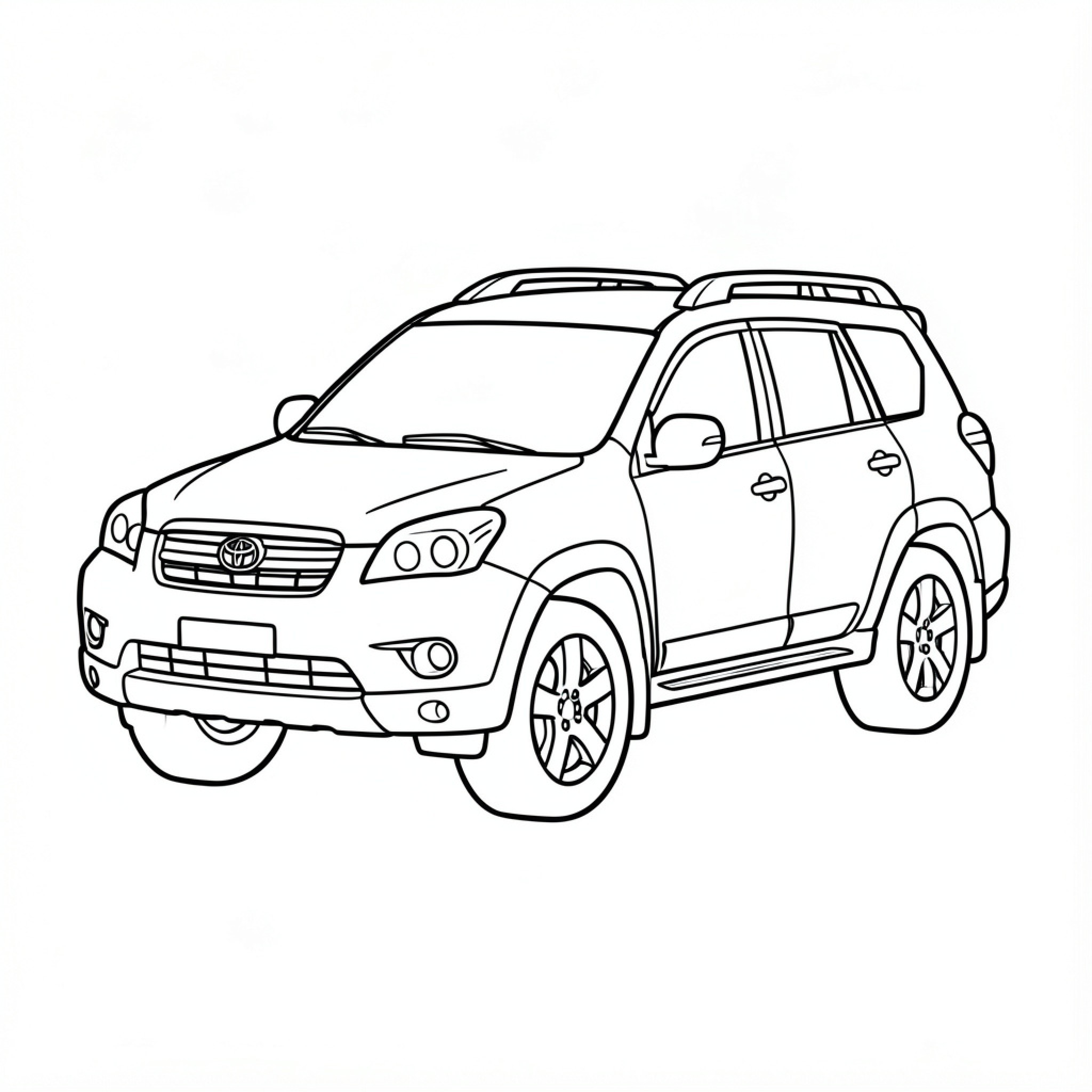 Easy Toyota SW4 parked on a plain background Drawing Idea (free black-and-white line drawing printable PDF for all, from beginners to advanced learners, including children, teens, adults, and seniors)