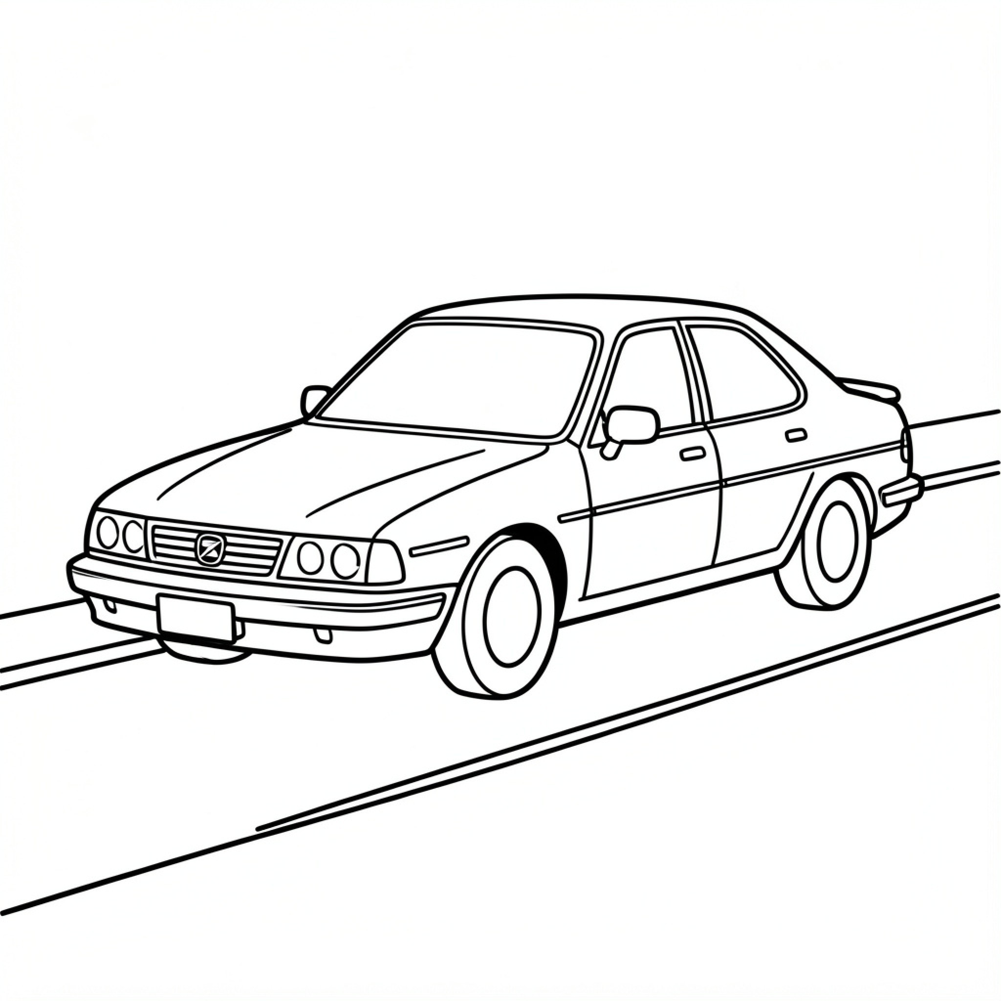 Easy Saab driving along a straight road Drawing Idea (free black-and-white line drawing printable PDF for all, from beginners to advanced learners, including children, teens, adults, and seniors)
