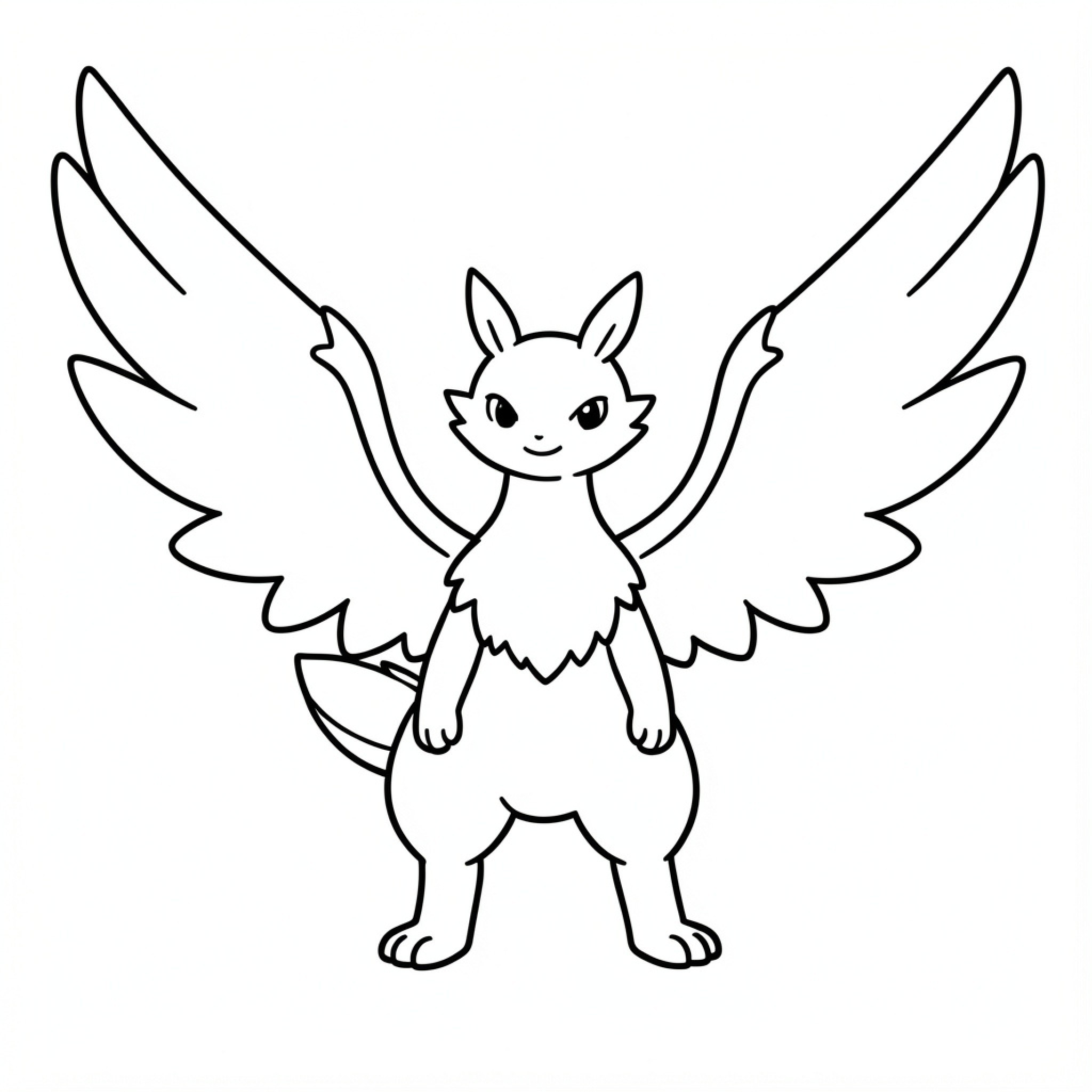 Easy Dracaufeu standing proudly with outstretched wings Drawing Idea (free black-and-white line drawing printable PDF for all, from beginners to advanced learners, including children, teens, adults, and seniors)