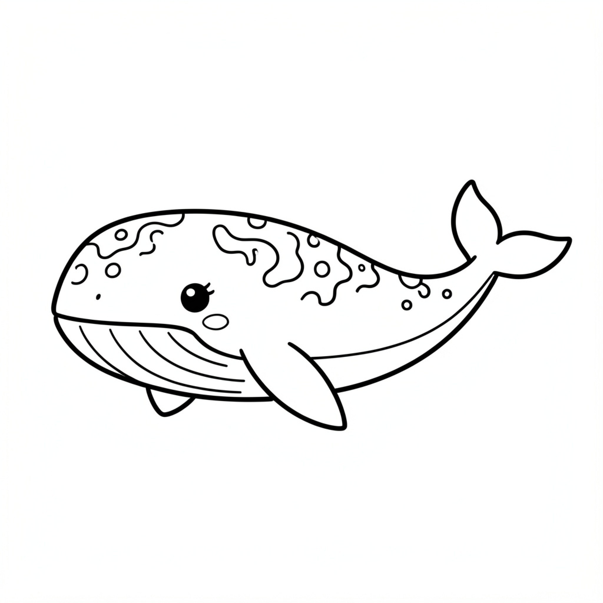 Easy Whale swimming peacefully in the ocean Drawing Idea (free black-and-white line drawing printable PDF for all, from beginners to advanced learners, including children, teens, adults, and seniors)