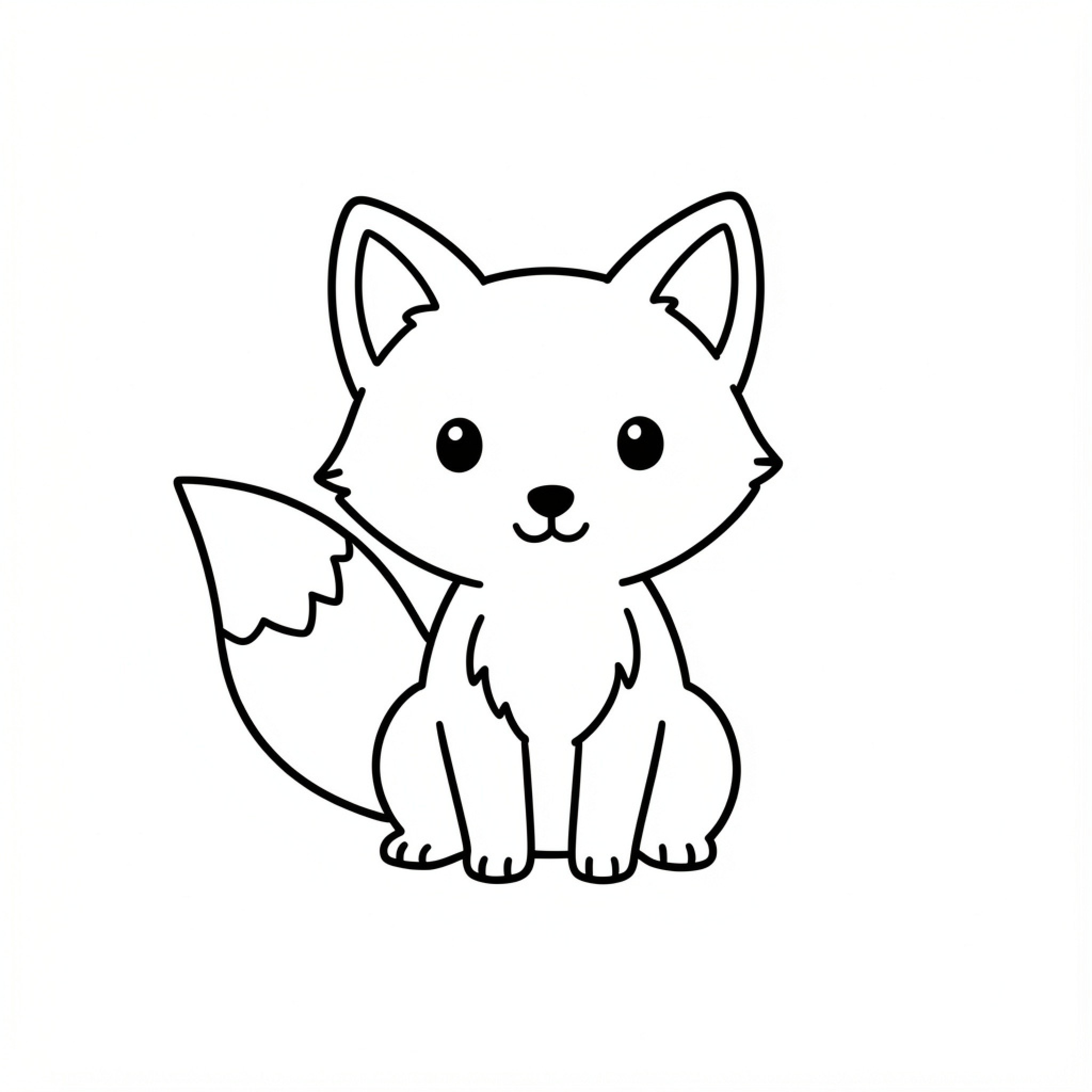 Easy Zorrito sitting calmly with a cute expression Drawing Idea (free black-and-white line drawing printable PDF for all, from beginners to advanced learners, including children, teens, adults, and seniors)