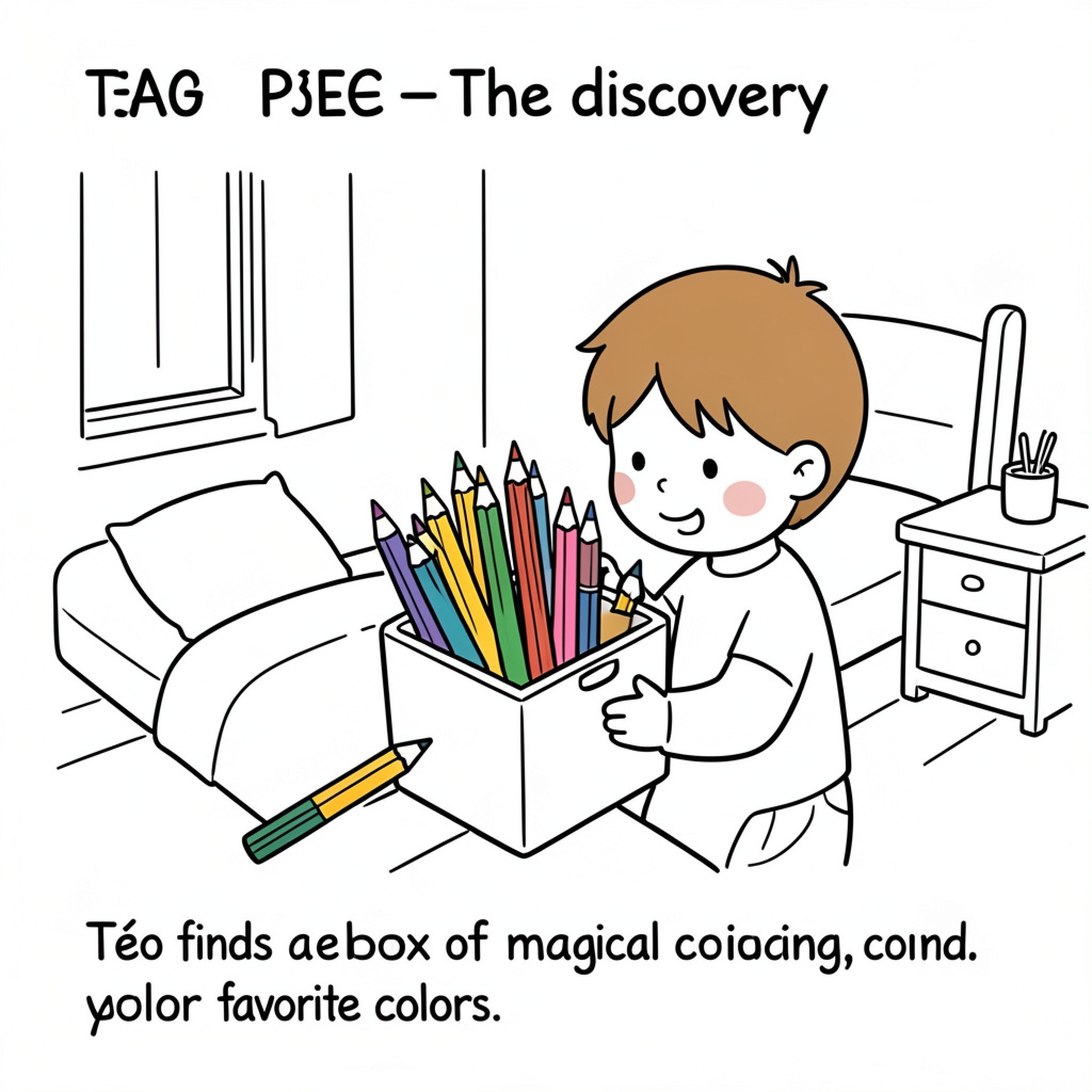 Easy Pencil boy holding a box of magical tools Drawing Idea (free black-and-white line drawing printable PDF for all, from beginners to advanced learners, including children, teens, adults, and seniors)