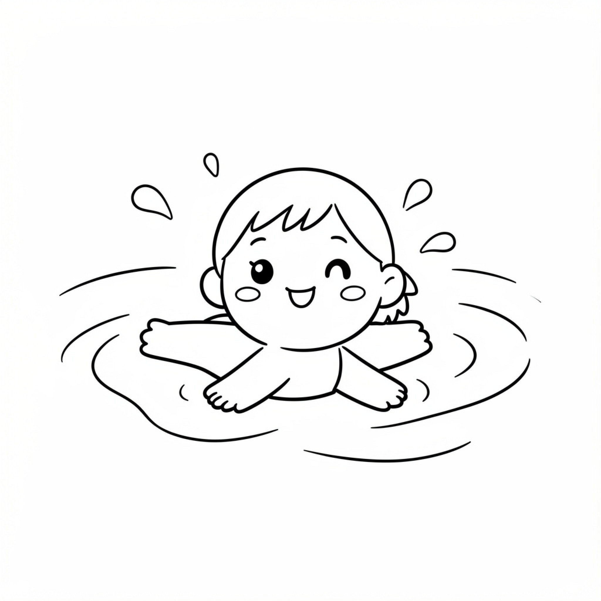 Easy Bebefinn happy baby splashing in water Drawing Idea (free black-and-white line drawing printable PDF for all, from beginners to advanced learners, including children, teens, adults, and seniors)