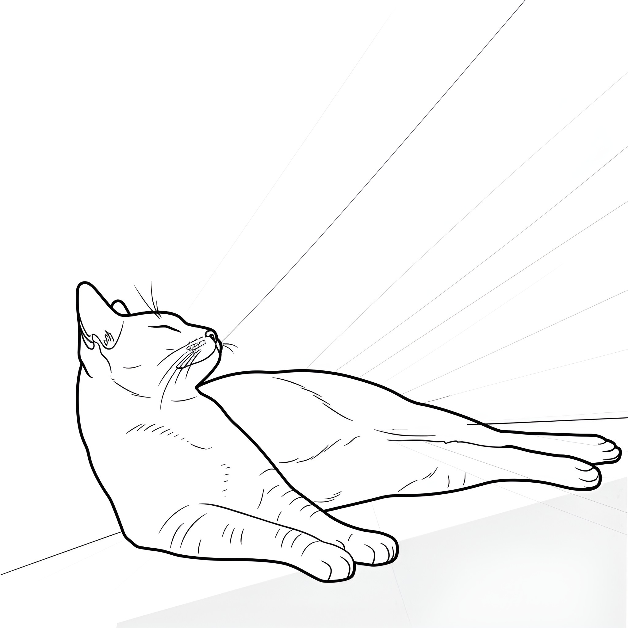 Easy Cat Resting Peacefully Drawing Idea (free black-and-white line drawing printable PDF for all, from beginners to advanced learners, including children, teens, adults, and seniors)