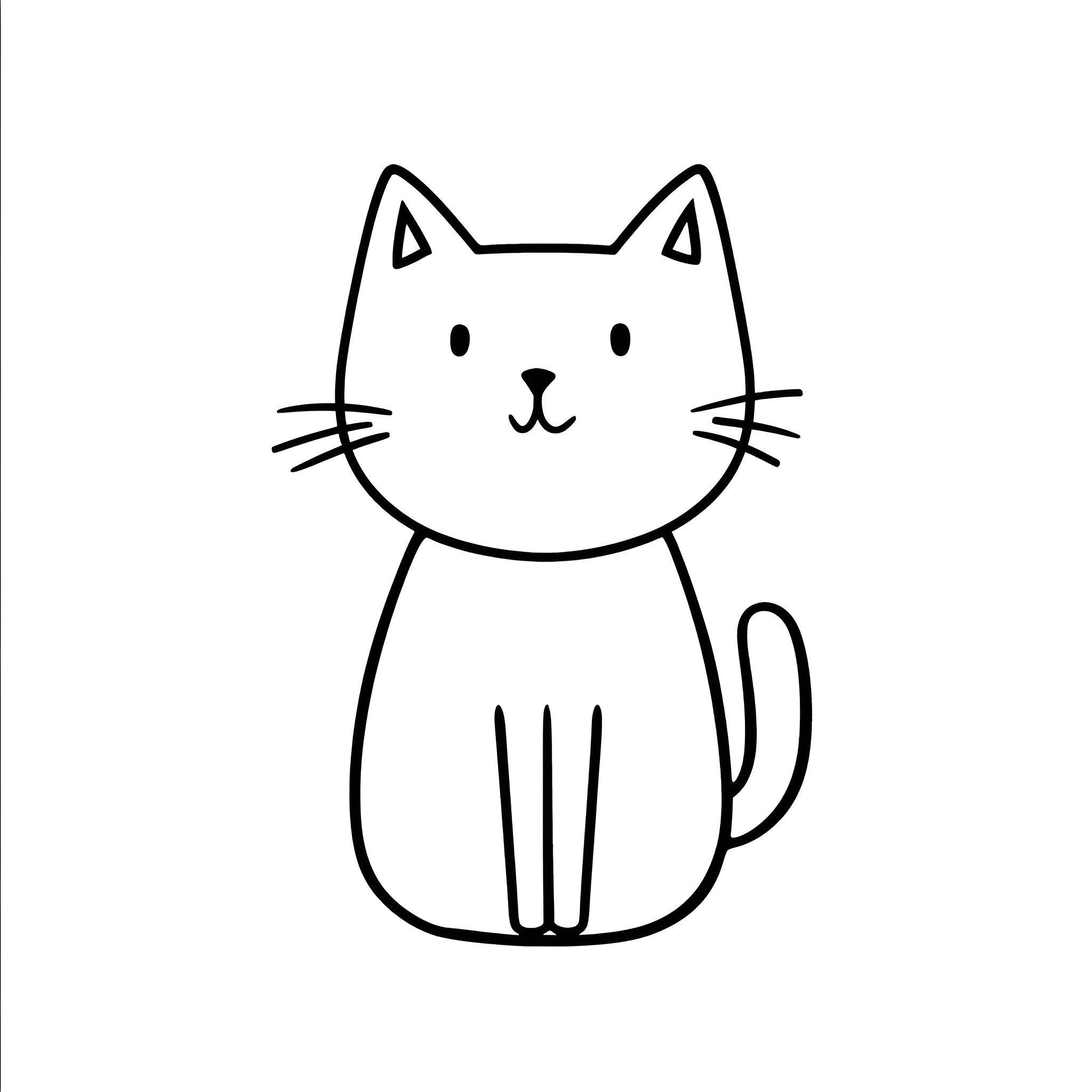 Easy Cat Sitting Happily Drawing Idea (free black-and-white line drawing printable PDF for all, from beginners to advanced learners, including children, teens, adults, and seniors)