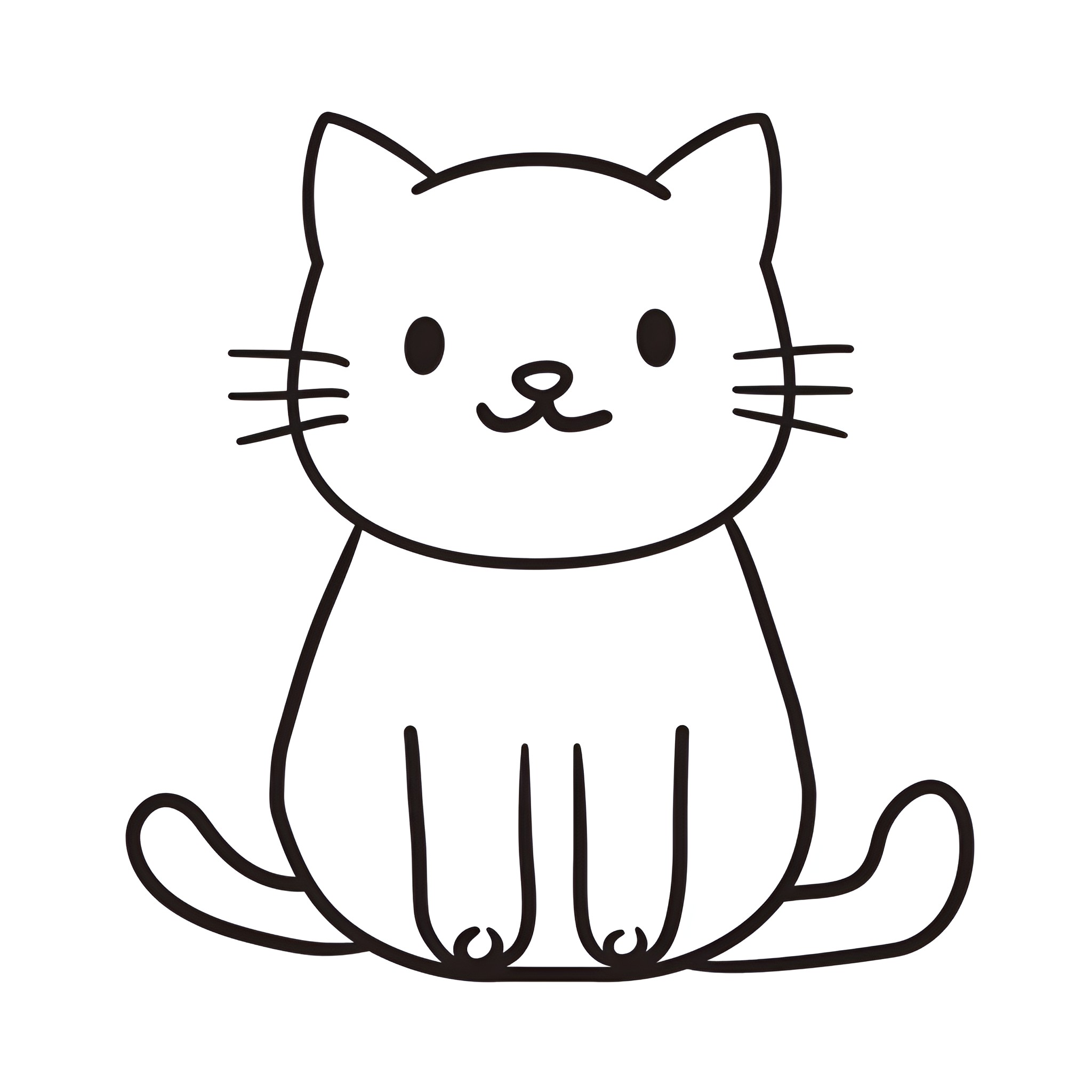 Easy Cat sitting adorably Drawing Idea (free black-and-white line drawing printable PDF for all, from beginners to advanced learners, including children, teens, adults, and seniors)