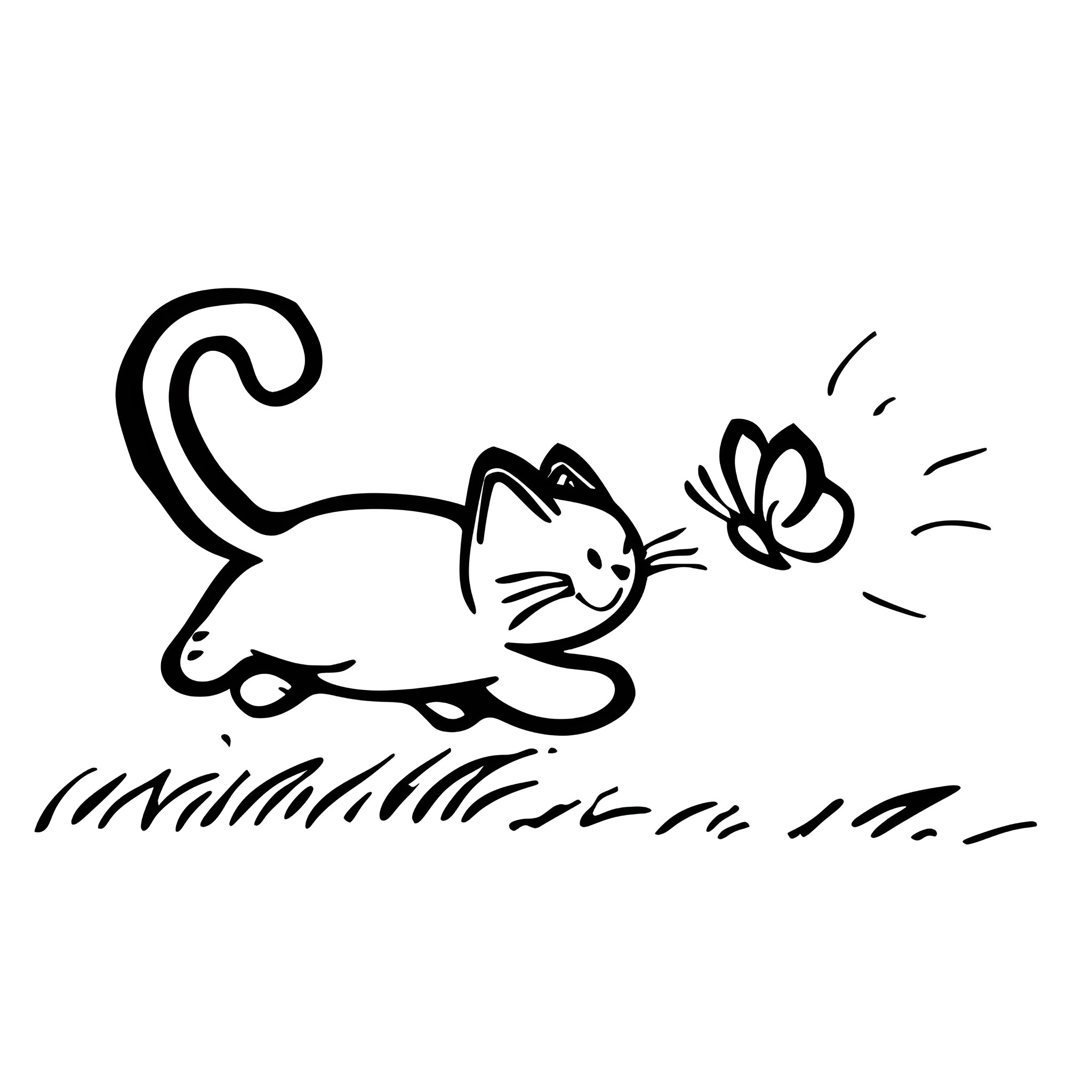 Easy Cat Chasing Playful Butterfly Drawing Idea (free black-and-white line drawing printable PDF for all, from beginners to advanced learners, including children, teens, adults, and seniors)