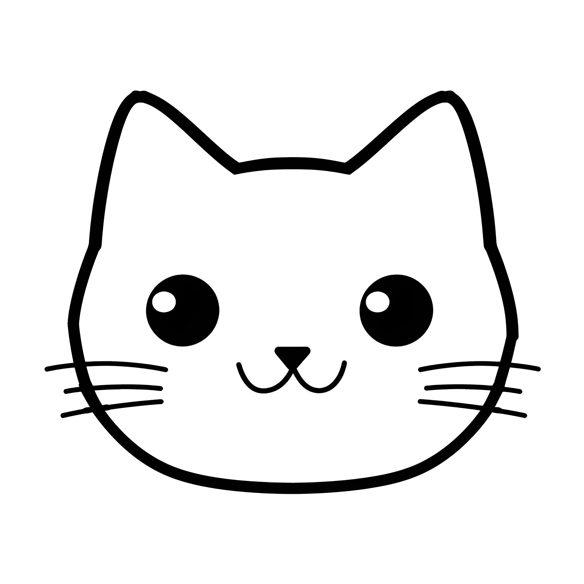 Easy Cat Cute Cartoon Face Drawing Idea (free black-and-white line drawing printable PDF for all, from beginners to advanced learners, including children, teens, adults, and seniors)