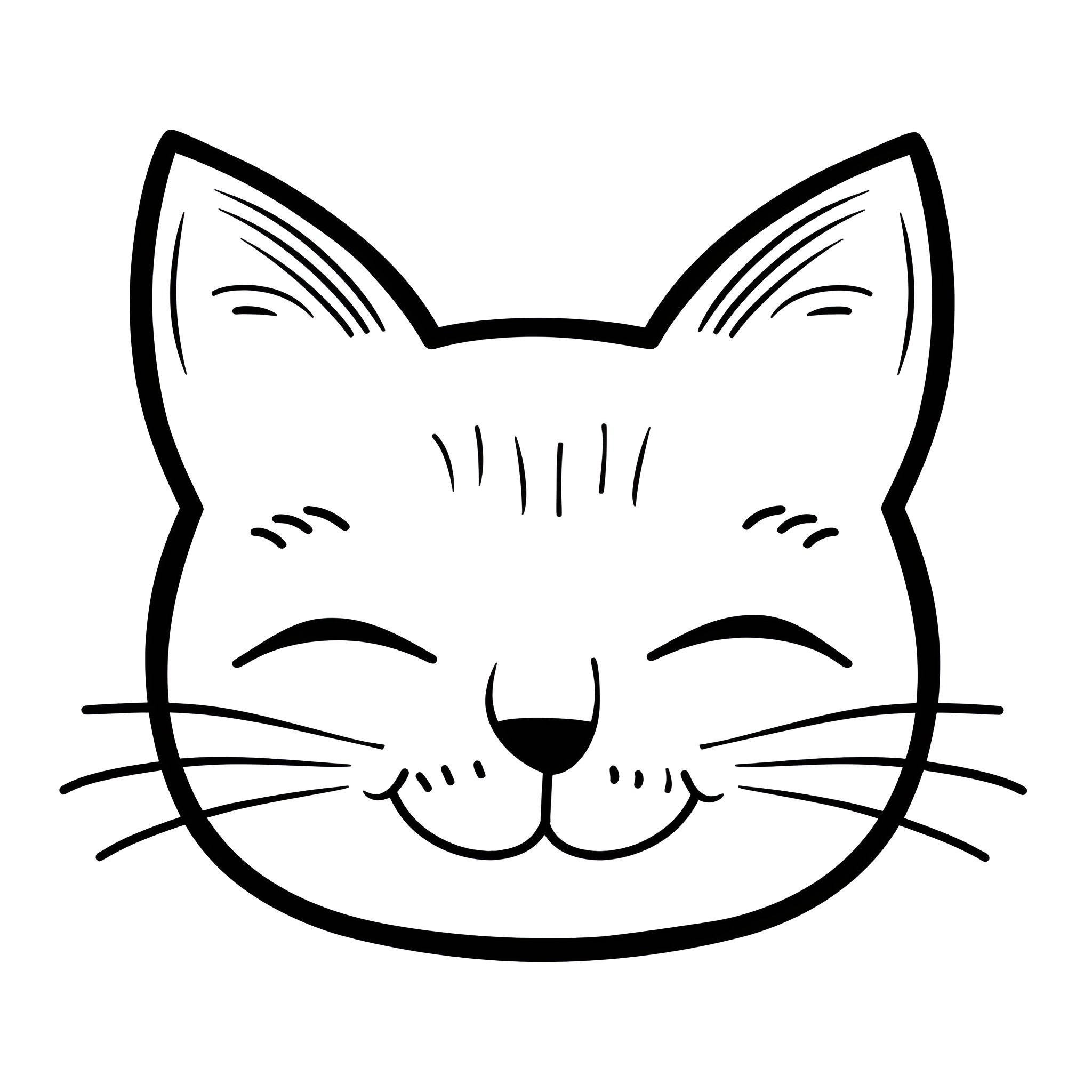 Easy Cat Smiling Happily Drawing Idea (free black-and-white line drawing printable PDF for all, from beginners to advanced learners, including children, teens, adults, and seniors)