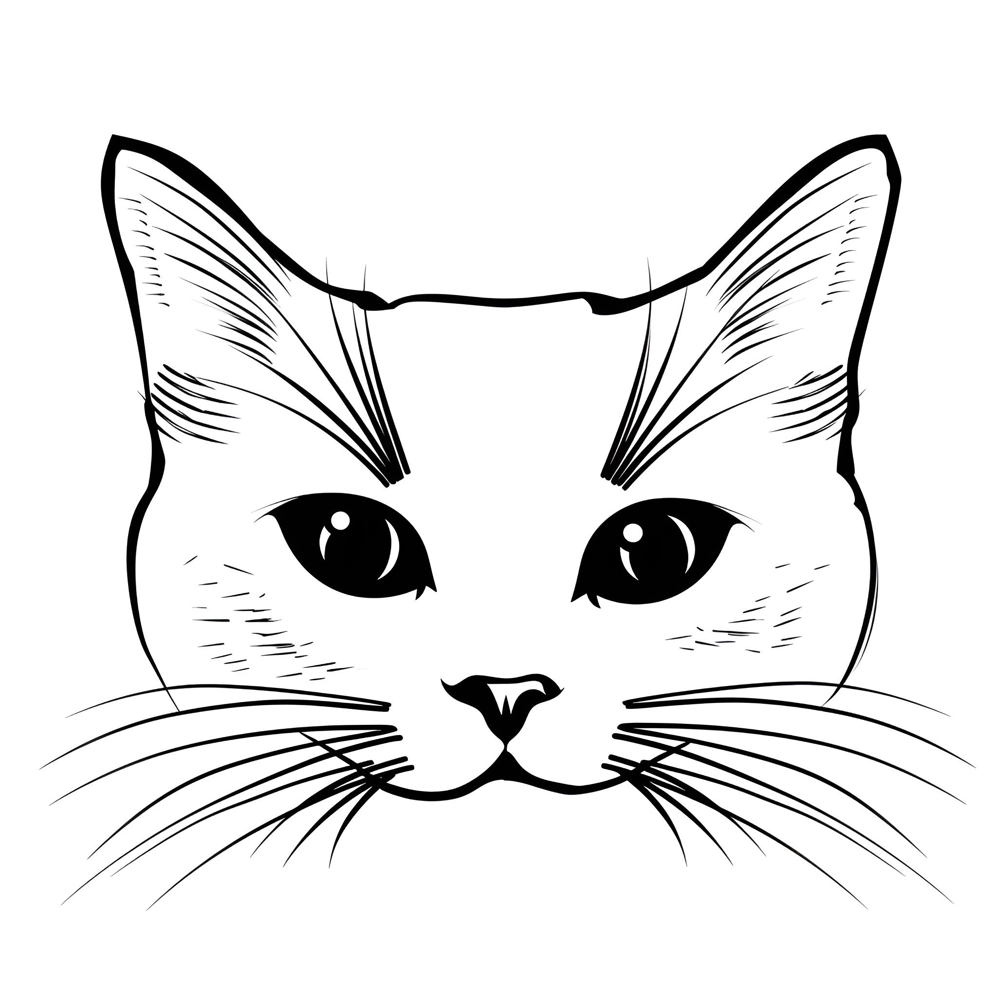 Easy Cat Closeup Portrait Drawing Idea (free black-and-white line drawing printable PDF for all, from beginners to advanced learners, including children, teens, adults, and seniors)
