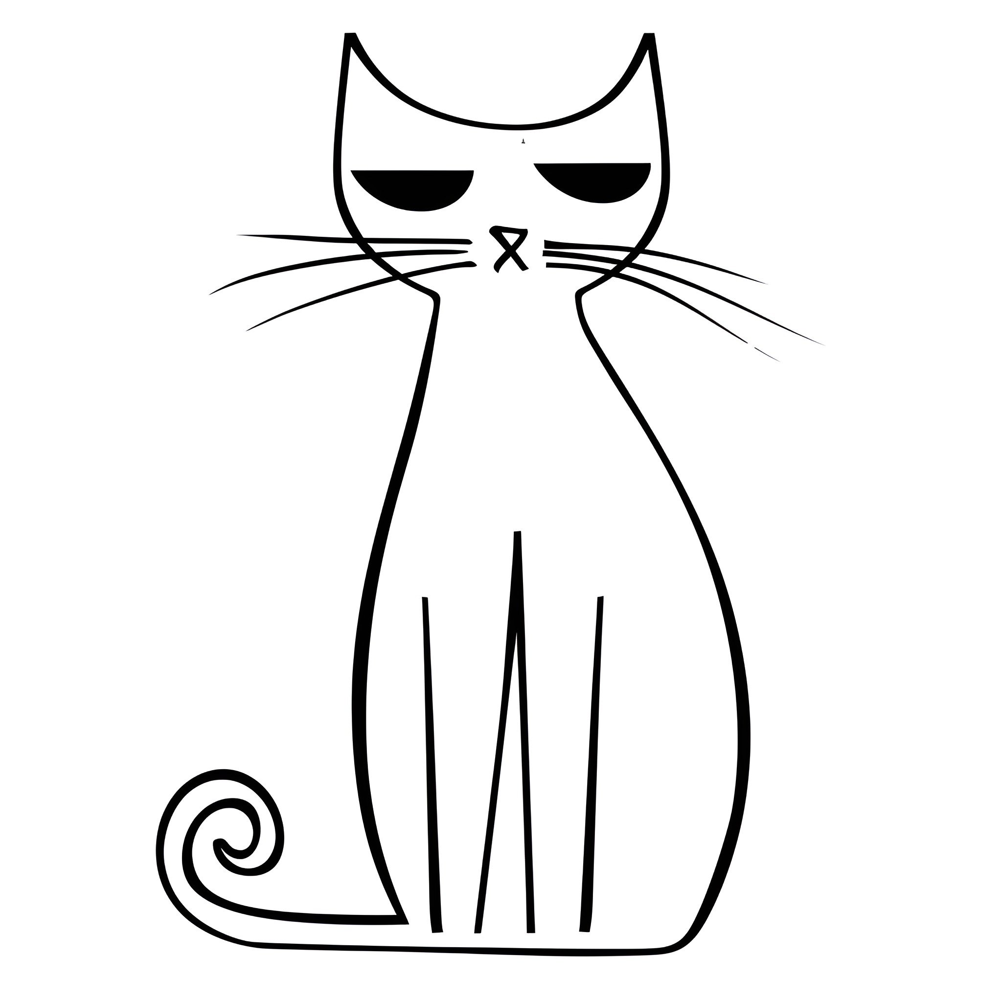 Easy Cat Simplistic Feline Drawing Idea (free black-and-white line drawing printable PDF for all, from beginners to advanced learners, including children, teens, adults, and seniors)