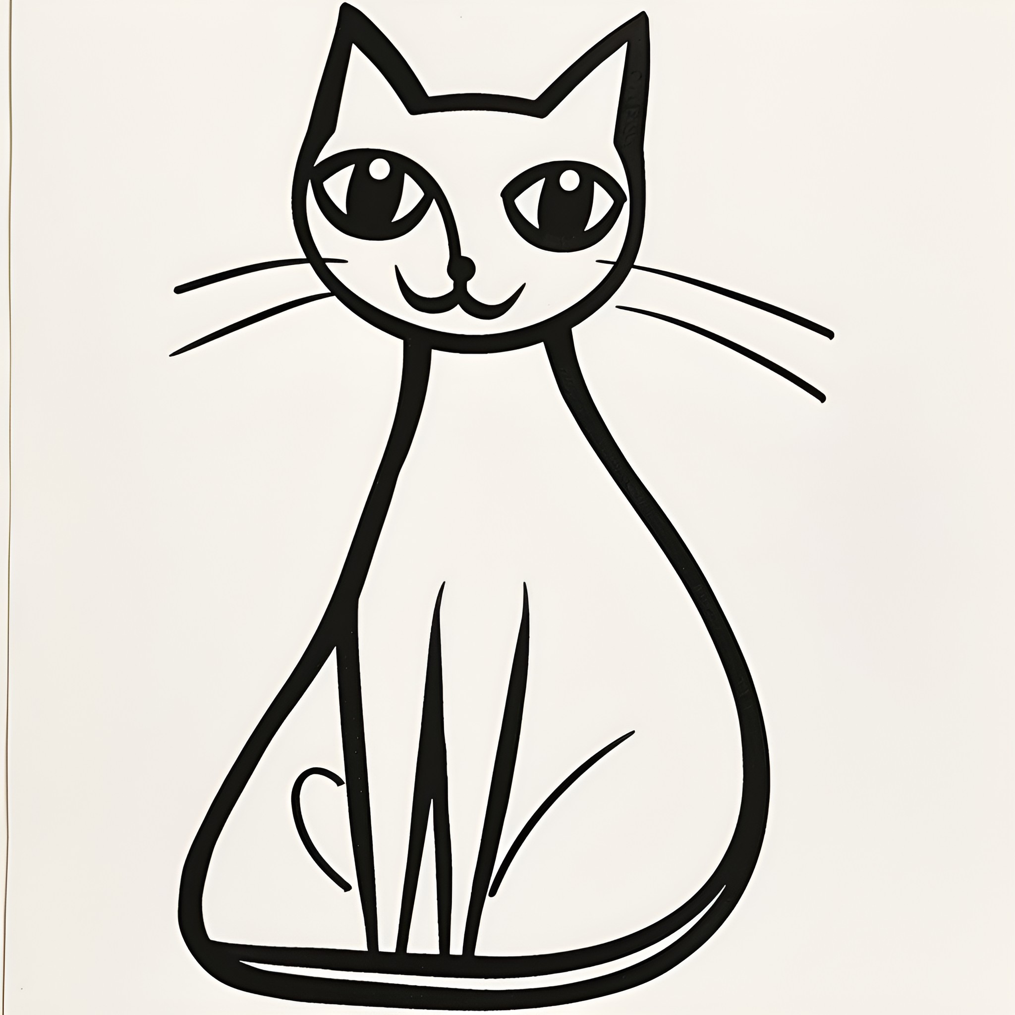 Easy Cat Sitting with Curious Expression Drawing Idea (free black-and-white line drawing printable PDF for all, from beginners to advanced learners, including children, teens, adults, and seniors)