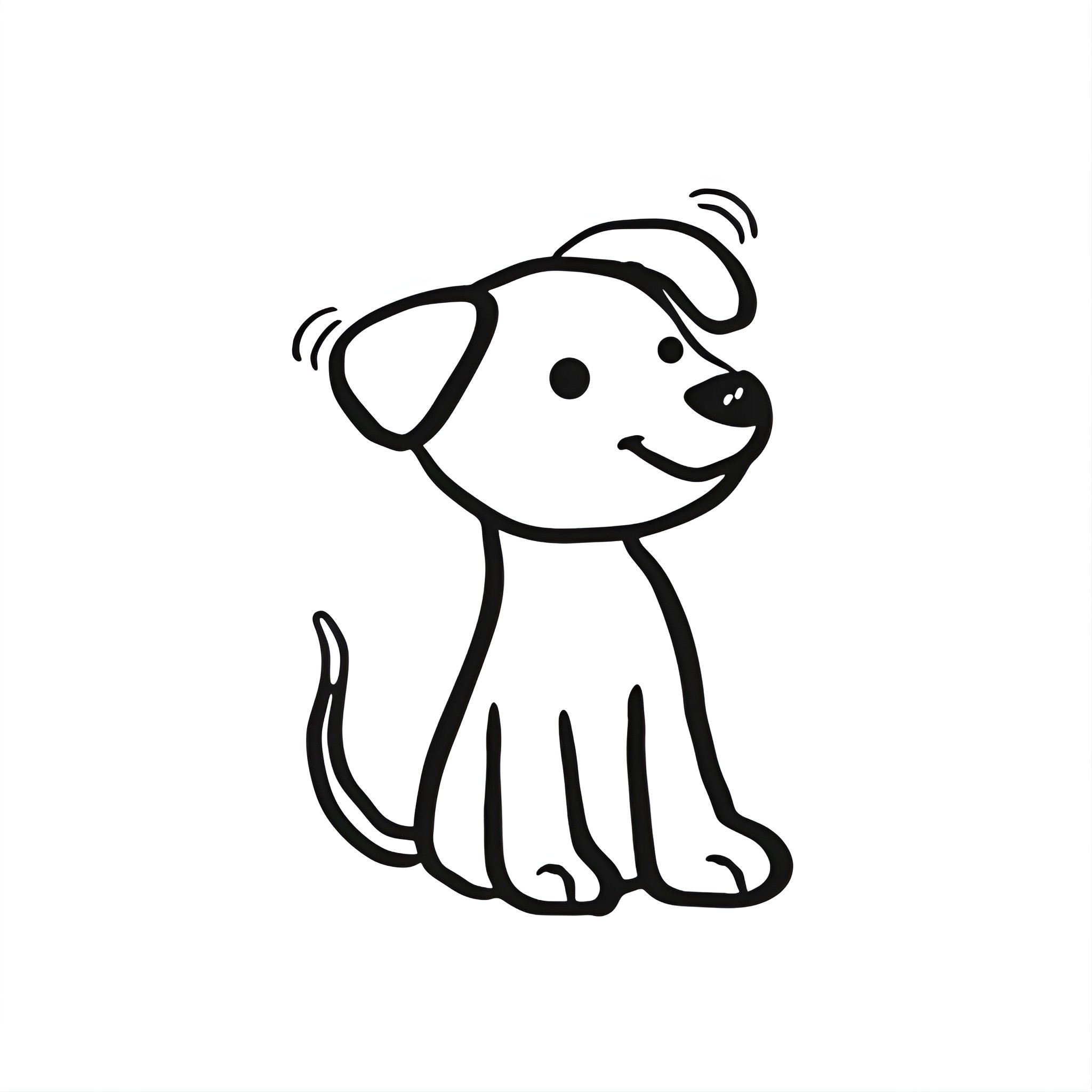 Easy Dog Sitting Happily Drawing Idea (free black-and-white line drawing printable PDF for all, from beginners to advanced learners, including children, teens, adults, and seniors)