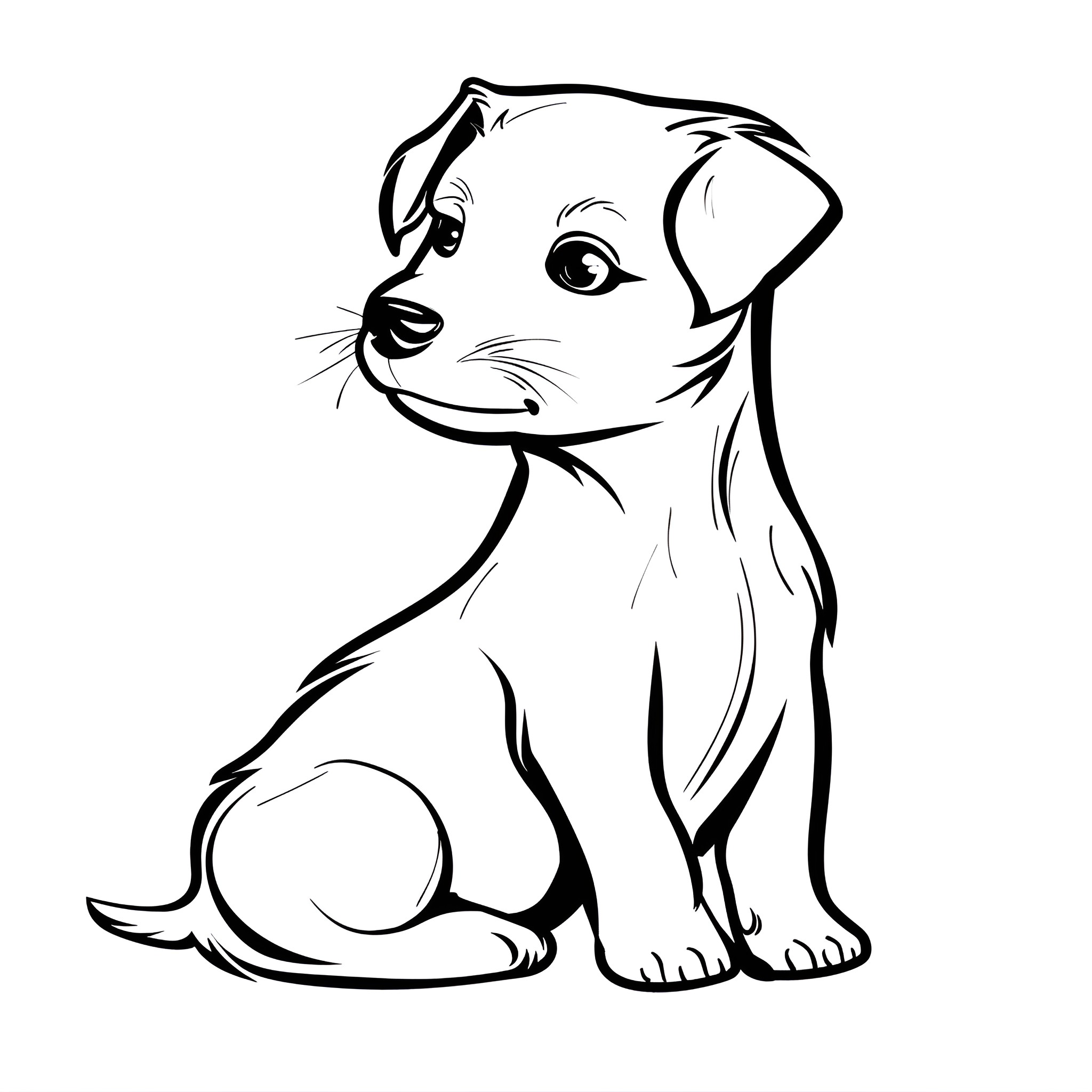 Easy Dog Sitting Happily Drawing Idea (free black-and-white line drawing printable PDF for all, from beginners to advanced learners, including children, teens, adults, and seniors)