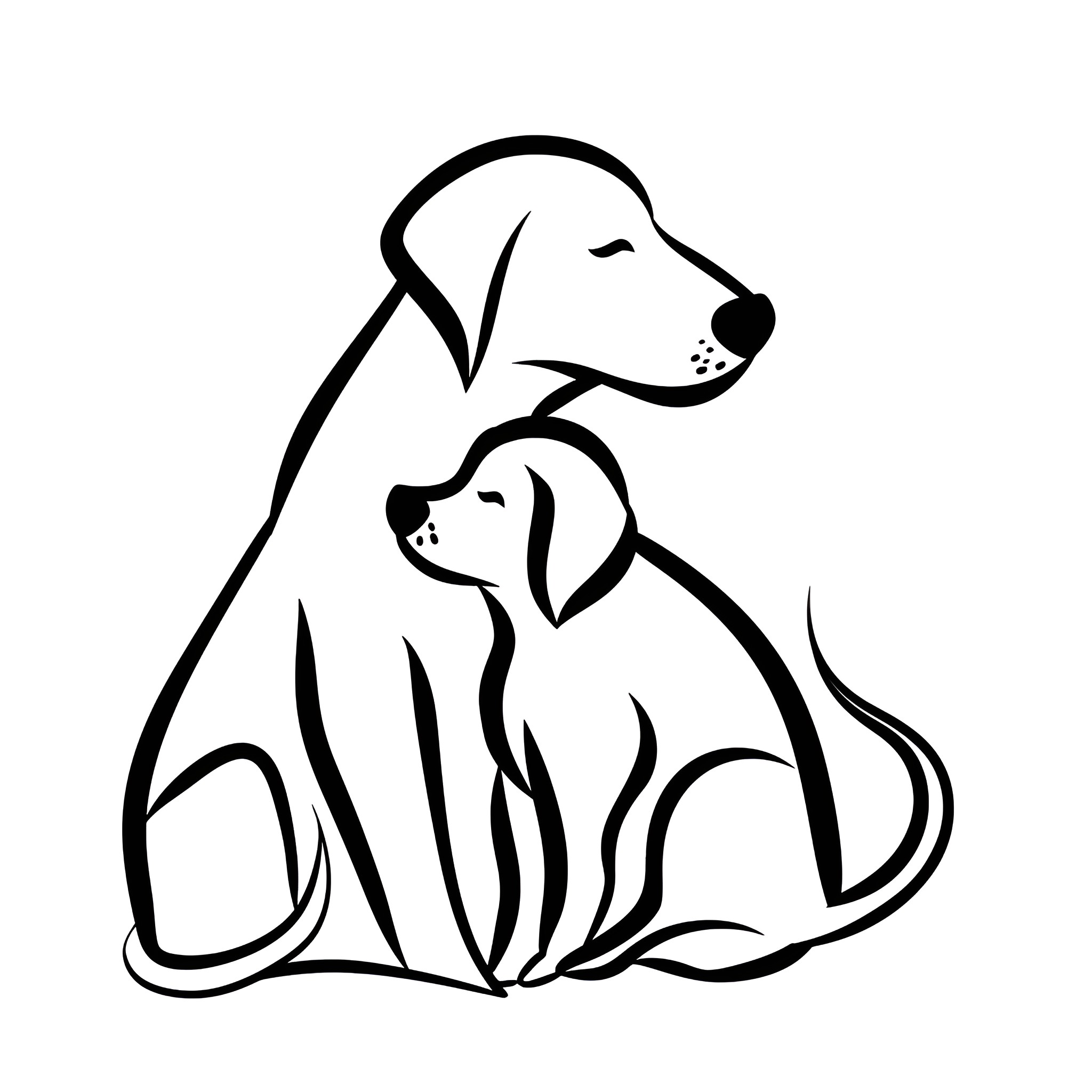 Easy Dog Loving Companions Drawing Idea (free black-and-white line drawing printable PDF for all, from beginners to advanced learners, including children, teens, adults, and seniors)