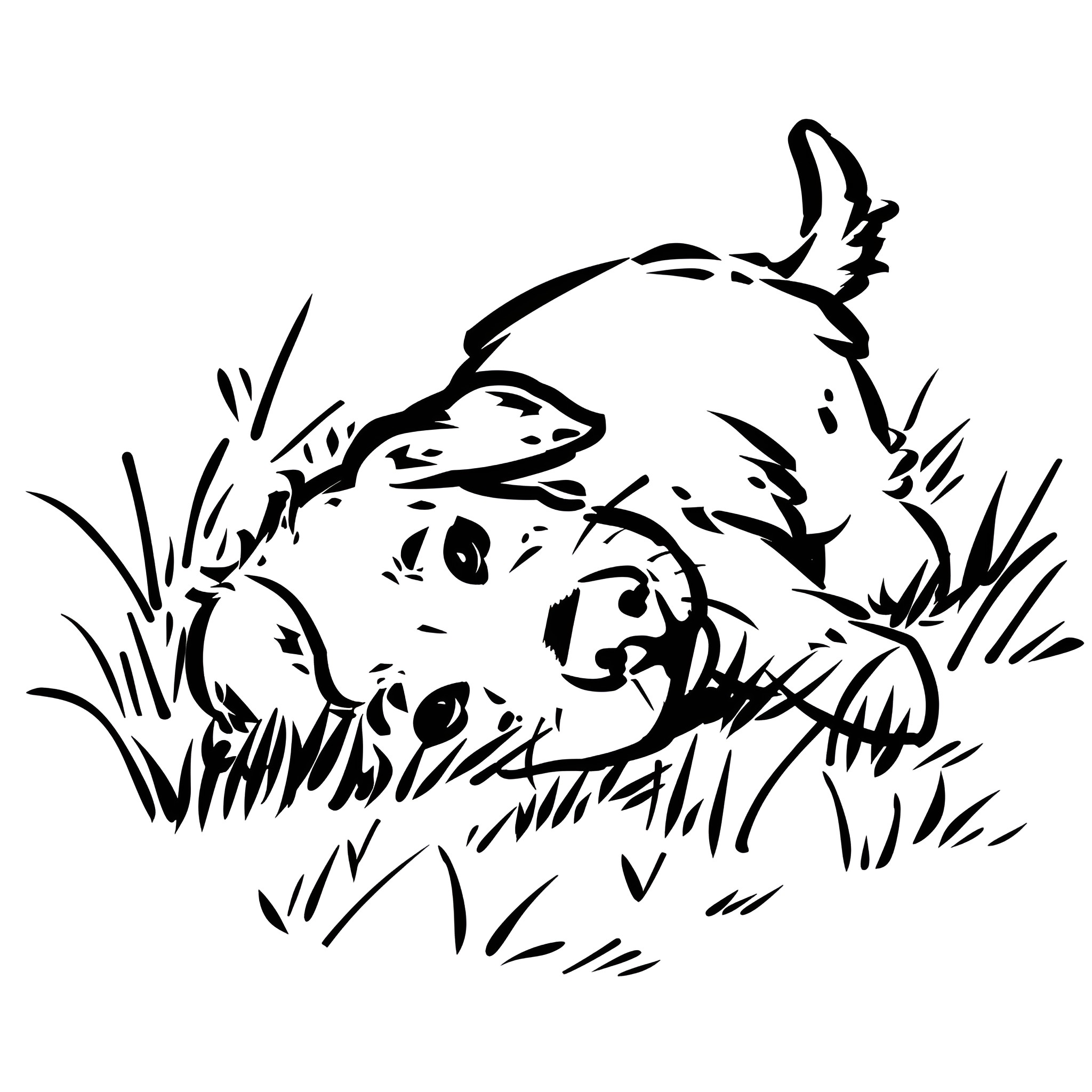 Easy Dog Resting Peacefully in Grass Drawing Idea (free black-and-white line drawing printable PDF for all, from beginners to advanced learners, including children, teens, adults, and seniors)