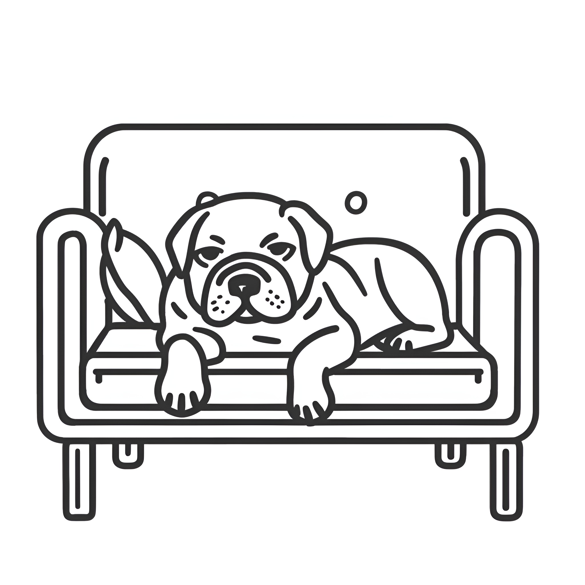Easy Dog Resting on Couch Drawing Idea (free black-and-white line drawing printable PDF for all, from beginners to advanced learners, including children, teens, adults, and seniors)