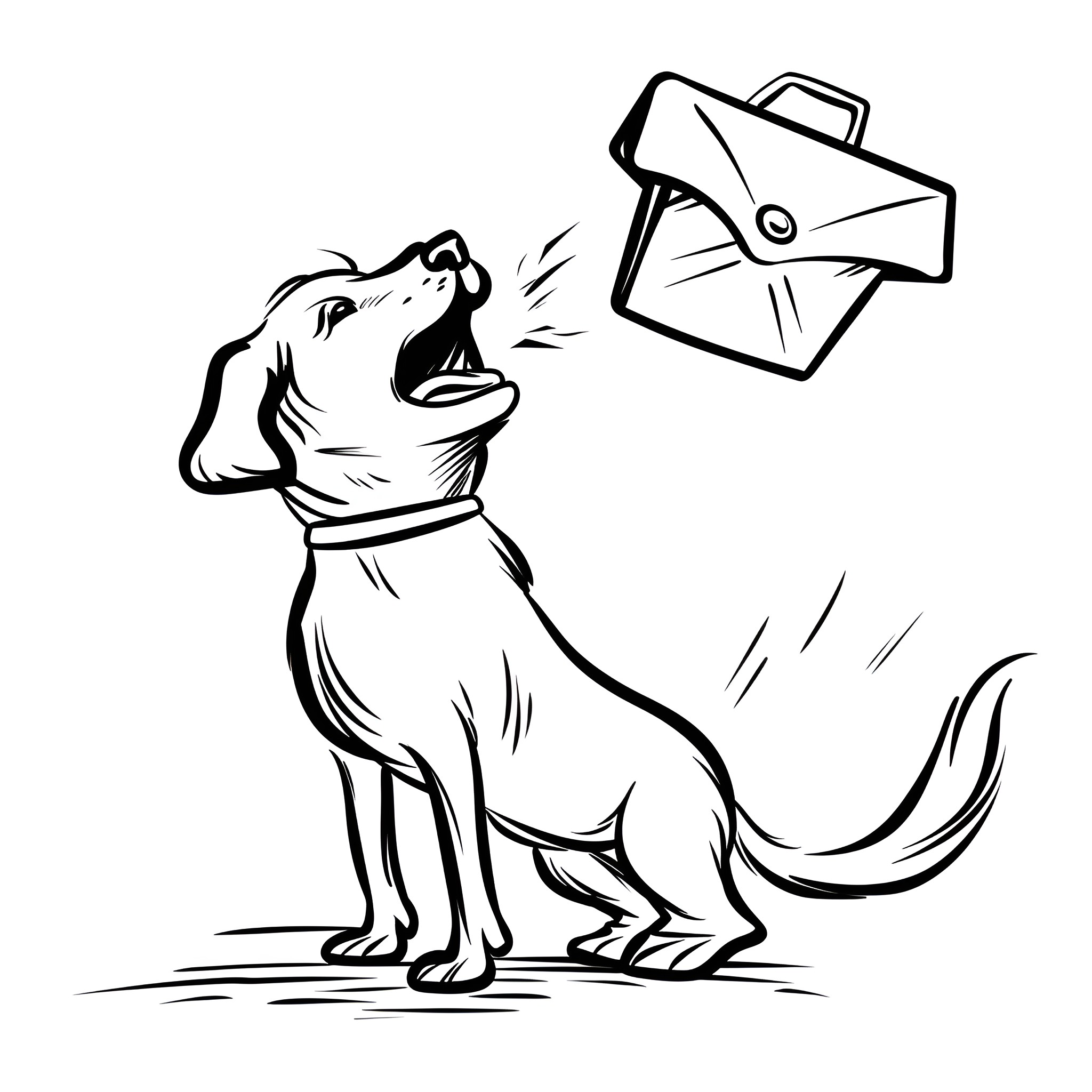 Easy Dog Receiving Envelope Drawing Idea (free black-and-white line drawing printable PDF for all, from beginners to advanced learners, including children, teens, adults, and seniors)