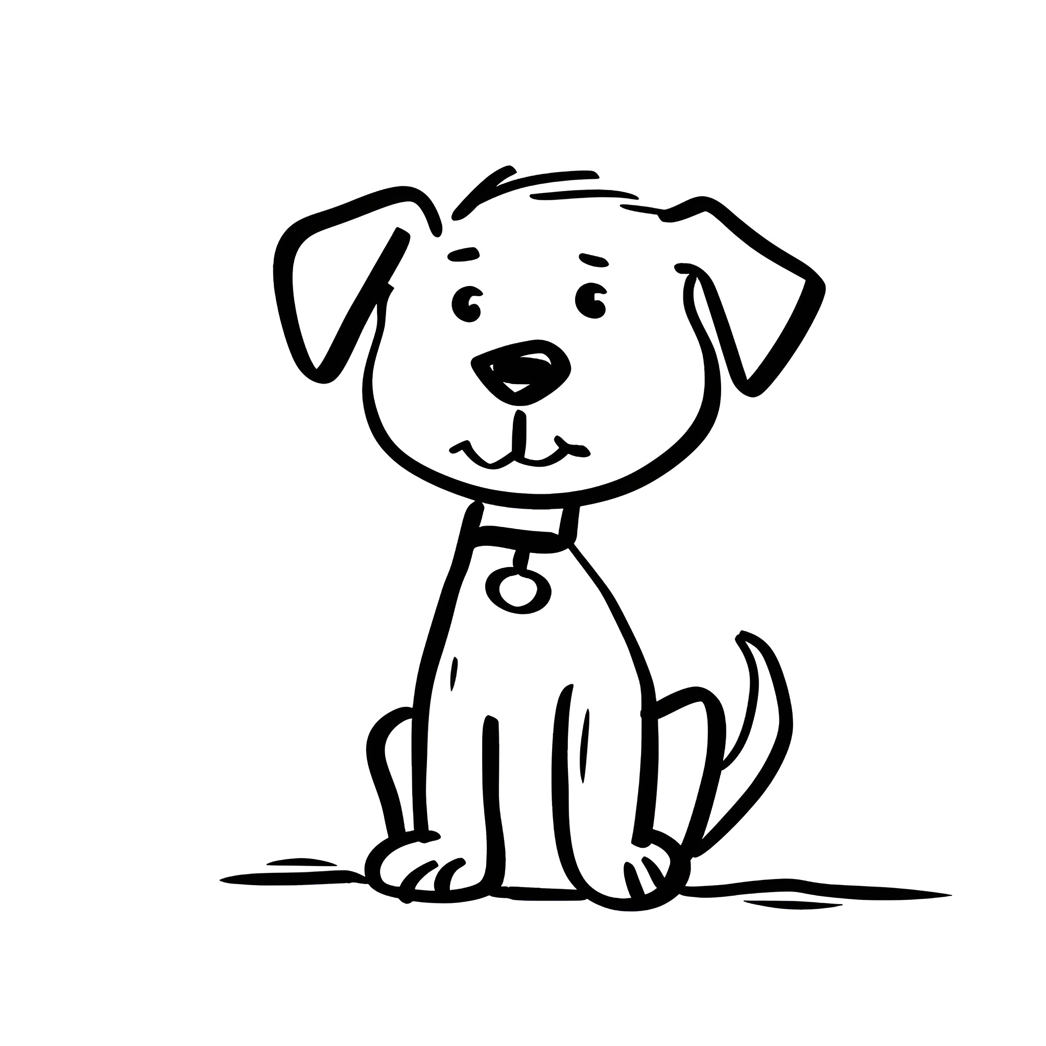 Dog sitting with a collar Drawing Idea (free black-and-white line drawing printable PDF for all, from beginners to advanced learners, including children, teens, adults, and seniors)