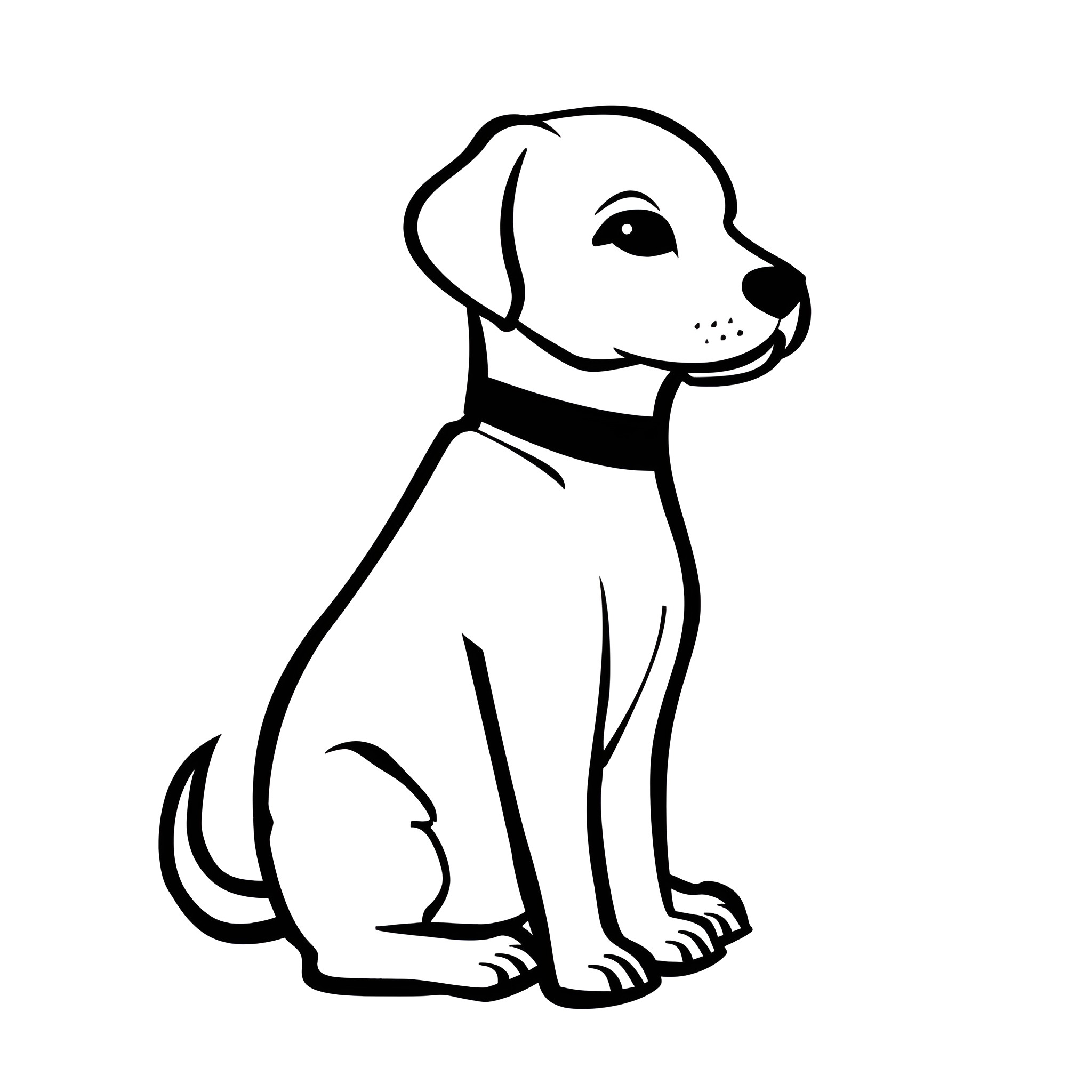 Dog sitting and looking attentive Drawing Idea (free black-and-white line drawing printable PDF for all, from beginners to advanced learners, including children, teens, adults, and seniors)