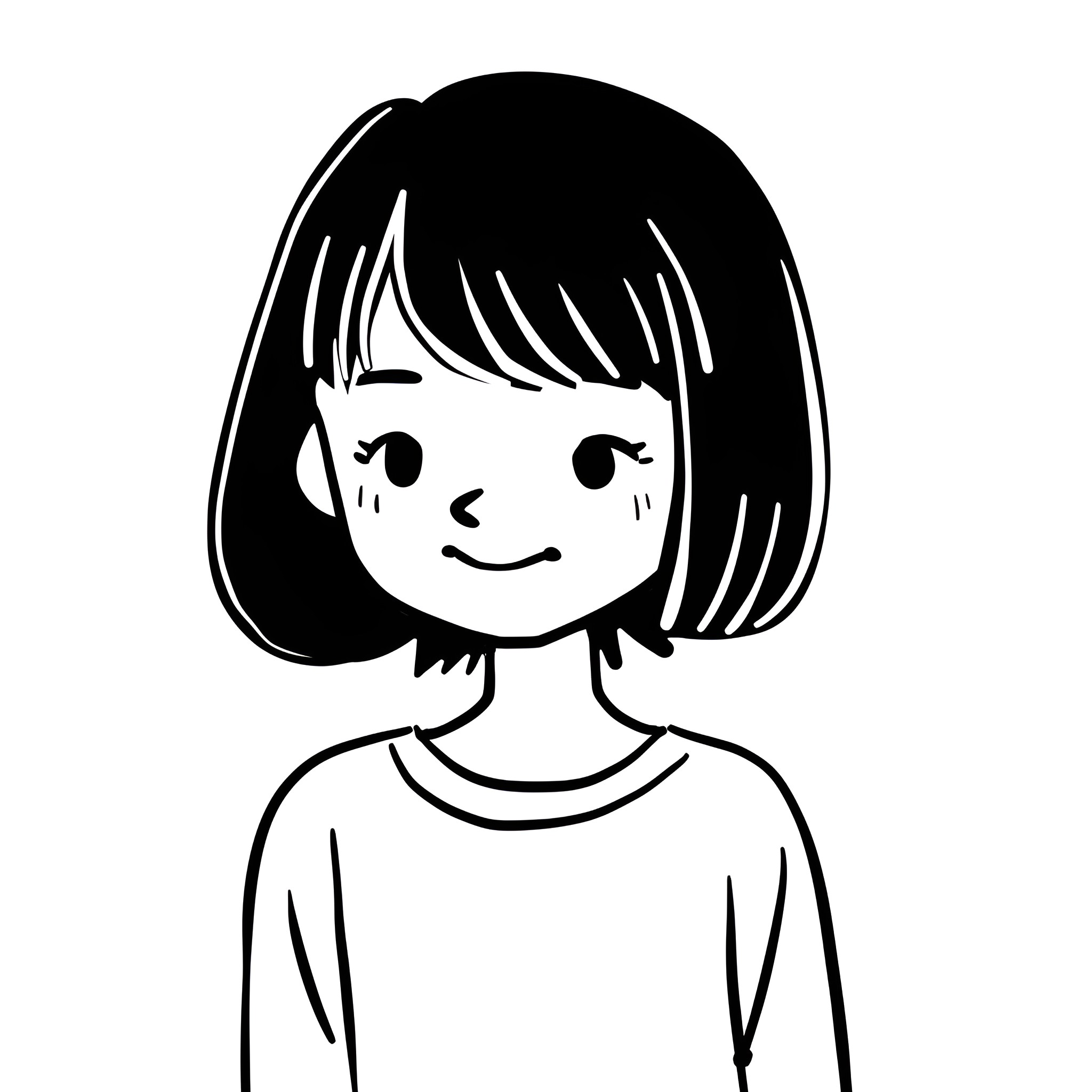 Cute smiling girl with short hair Drawing Idea (free black-and-white line drawing printable PDF for all, from beginners to advanced learners, including children, teens, adults, and seniors)