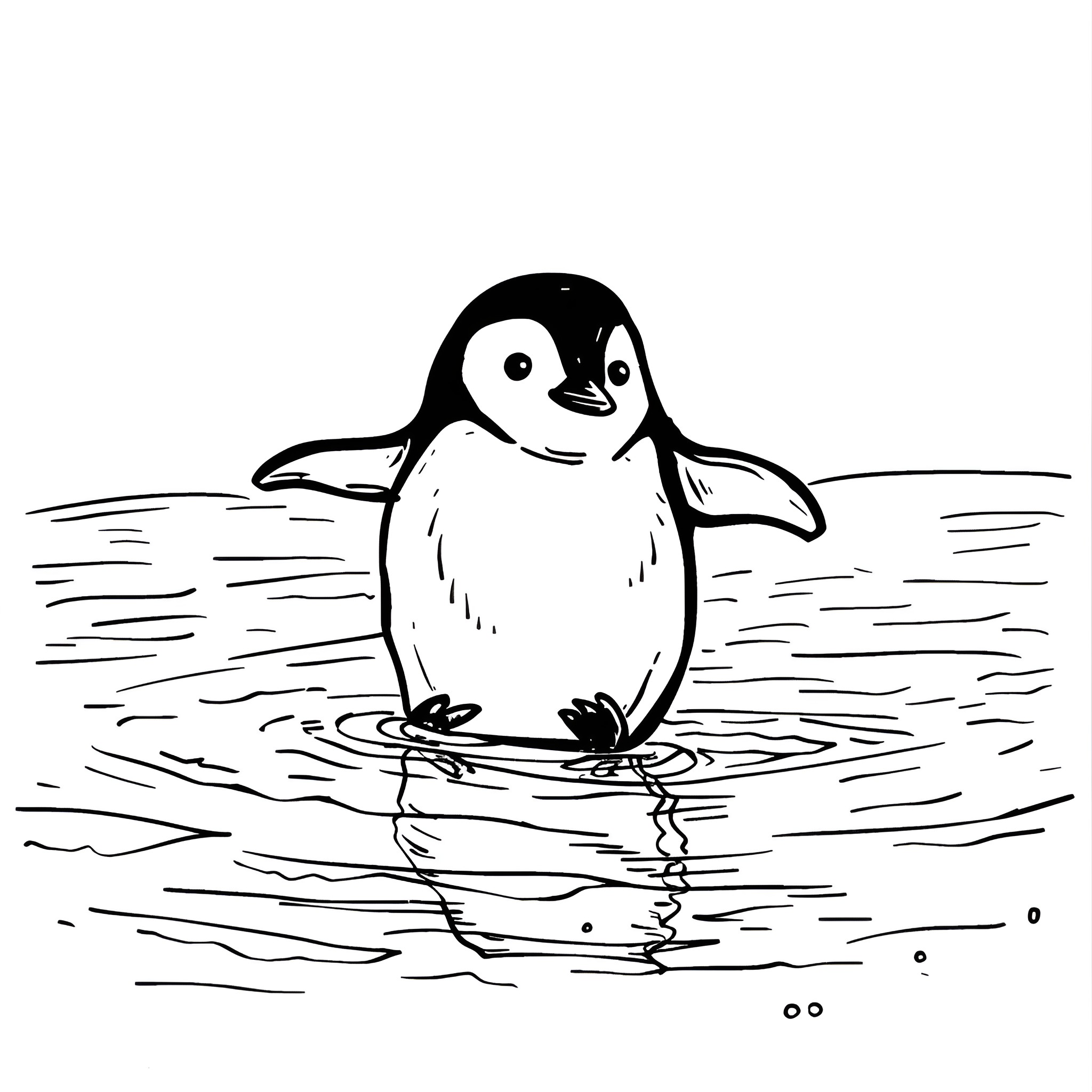 Cute penguin swimming in water Drawing Idea (free black-and-white line drawing printable PDF for all, from beginners to advanced learners, including children, teens, adults, and seniors)
