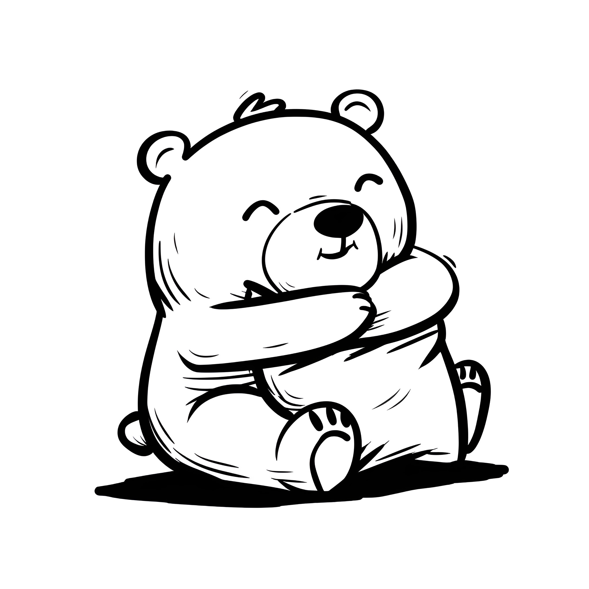 Cute teddy bear hugging himself Drawing Idea (free black-and-white line drawing printable PDF for all, from beginners to advanced learners, including children, teens, adults, and seniors)