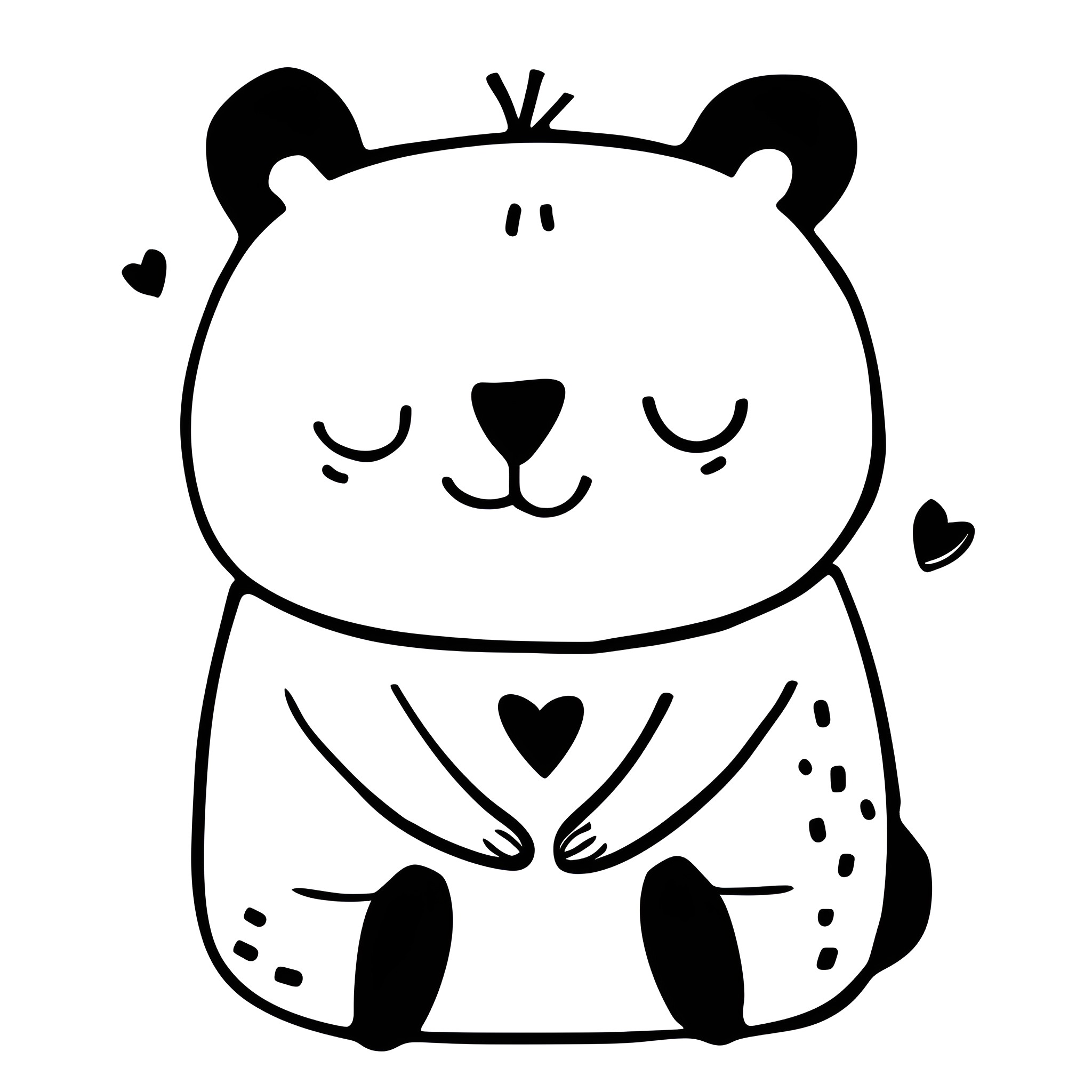 Cute panda bear with hearts Drawing Idea (free black-and-white line drawing printable PDF for all, from beginners to advanced learners, including children, teens, adults, and seniors)