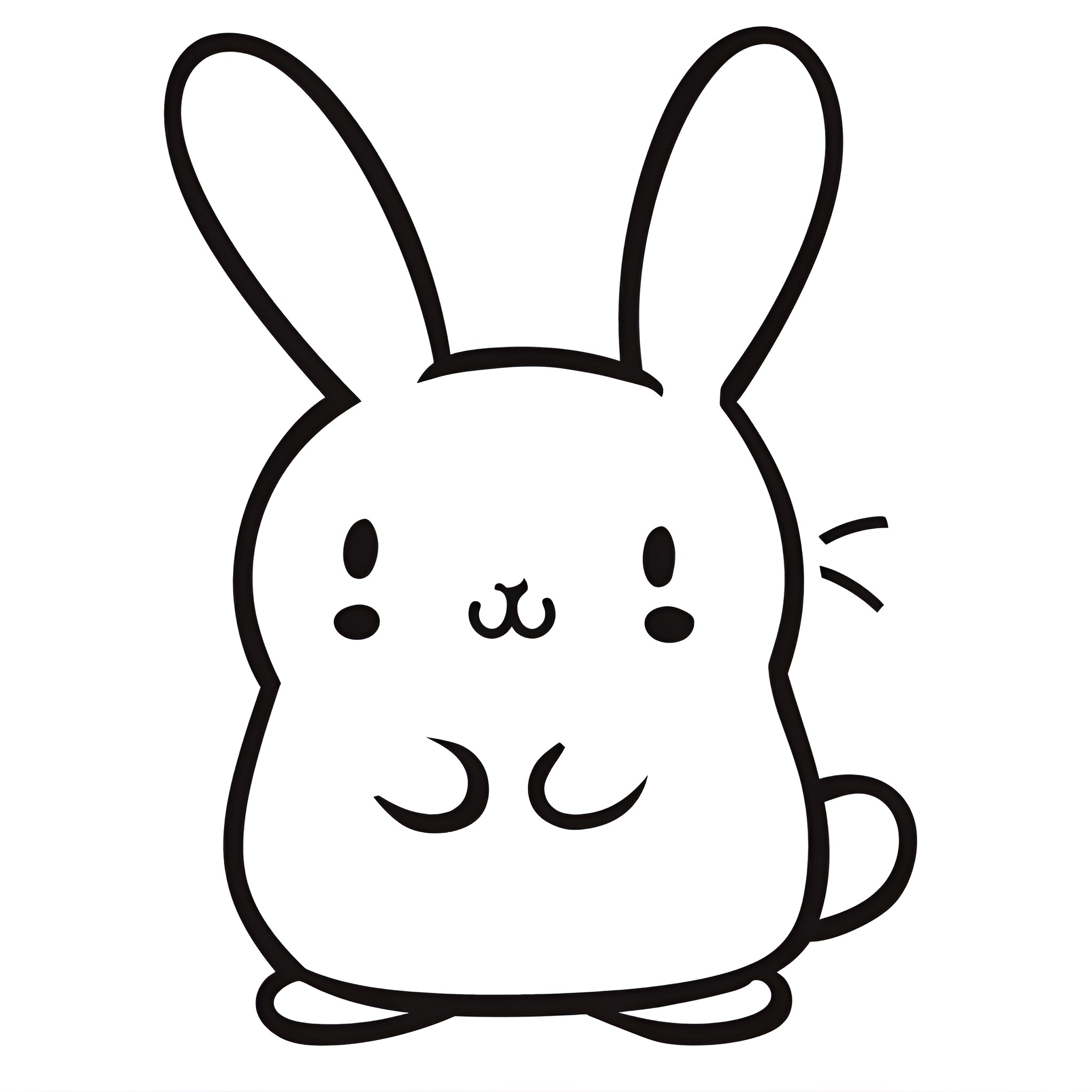 Cute whimsical rabbit character Drawing Idea (free black-and-white line drawing printable PDF for all, from beginners to advanced learners, including children, teens, adults, and seniors)