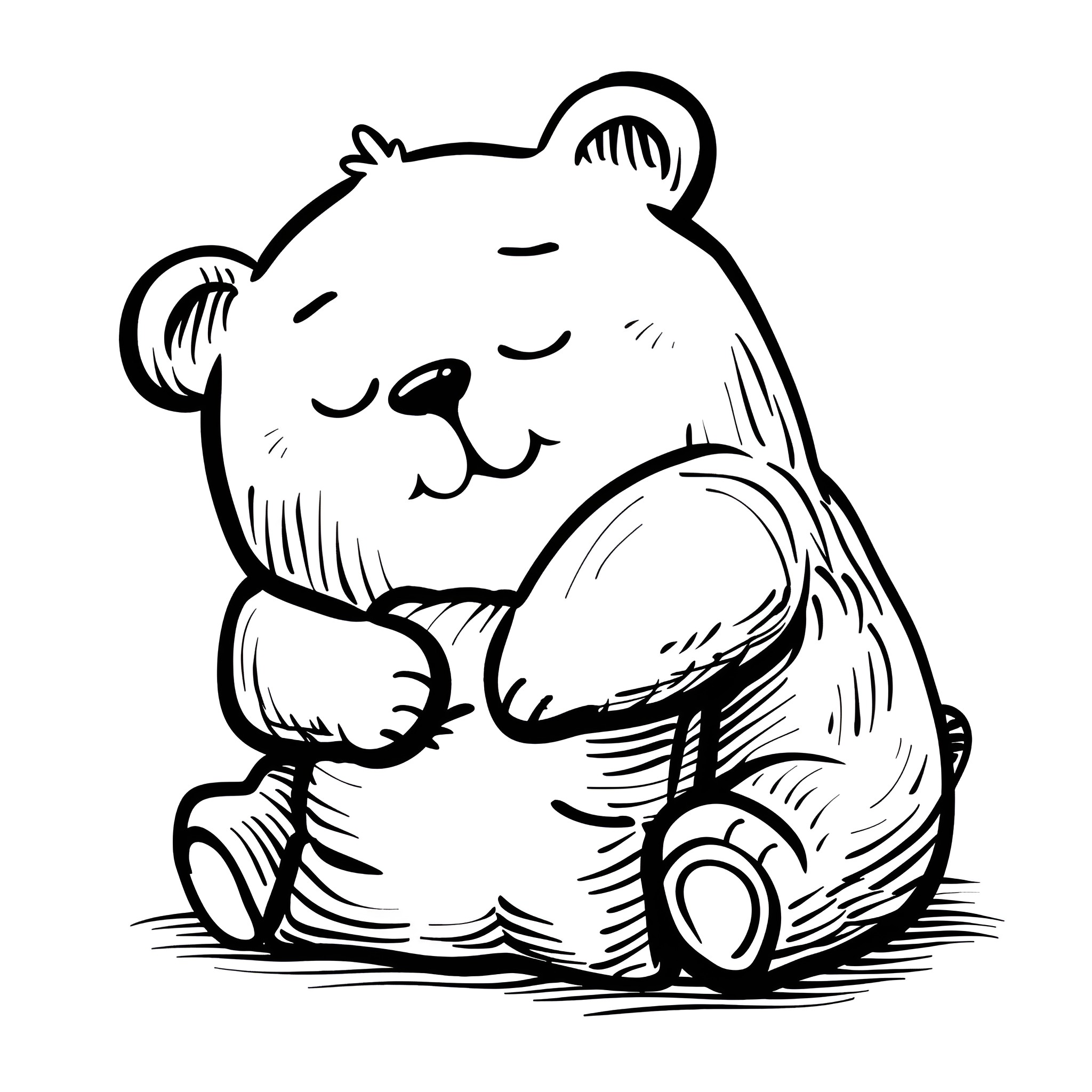 Cute sleeping teddy bear Drawing Idea (free black-and-white line drawing printable PDF for all, from beginners to advanced learners, including children, teens, adults, and seniors)