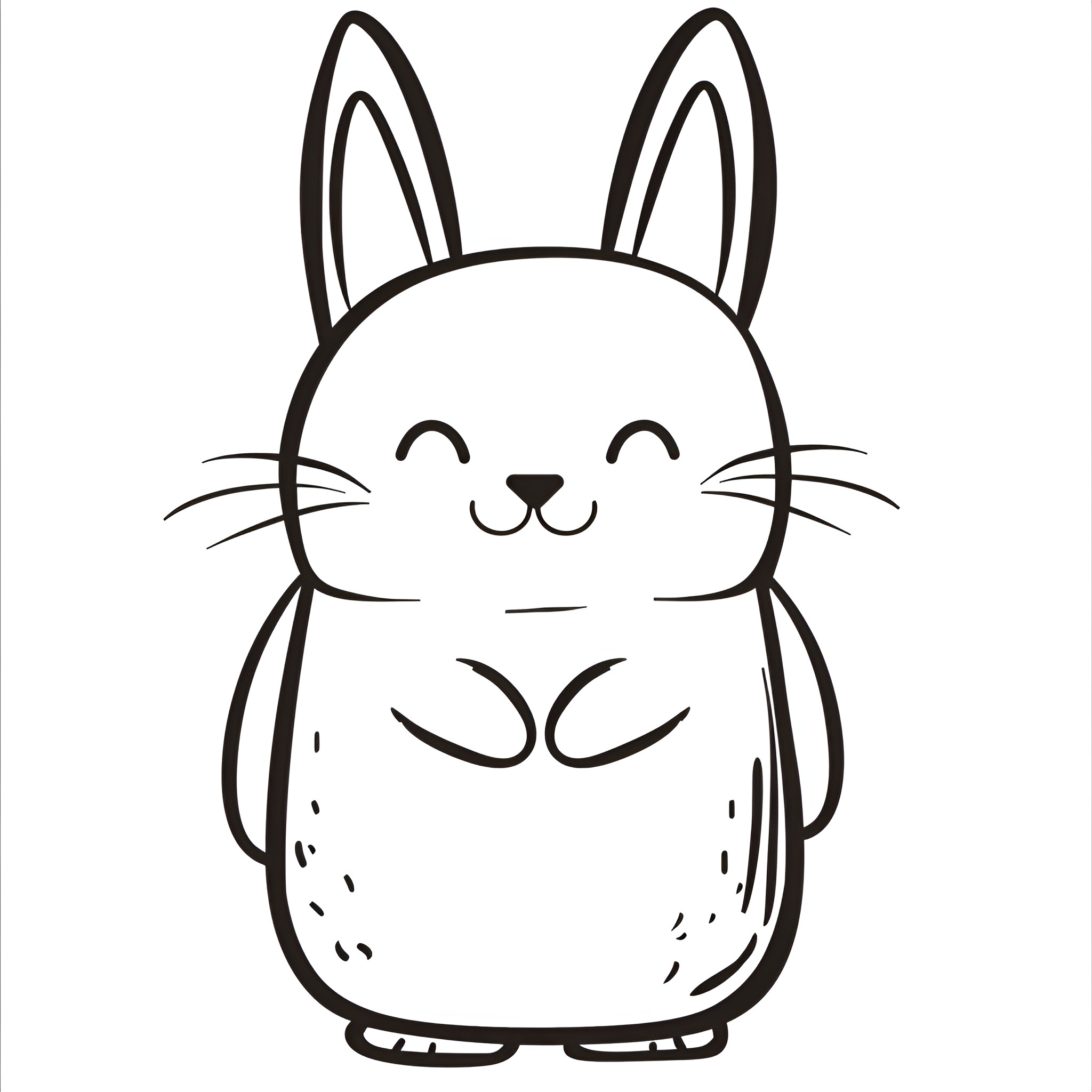 Cute Smiling Bunny Illustration Drawing Idea (free black-and-white line drawing printable PDF for all, from beginners to advanced learners, including children, teens, adults, and seniors)