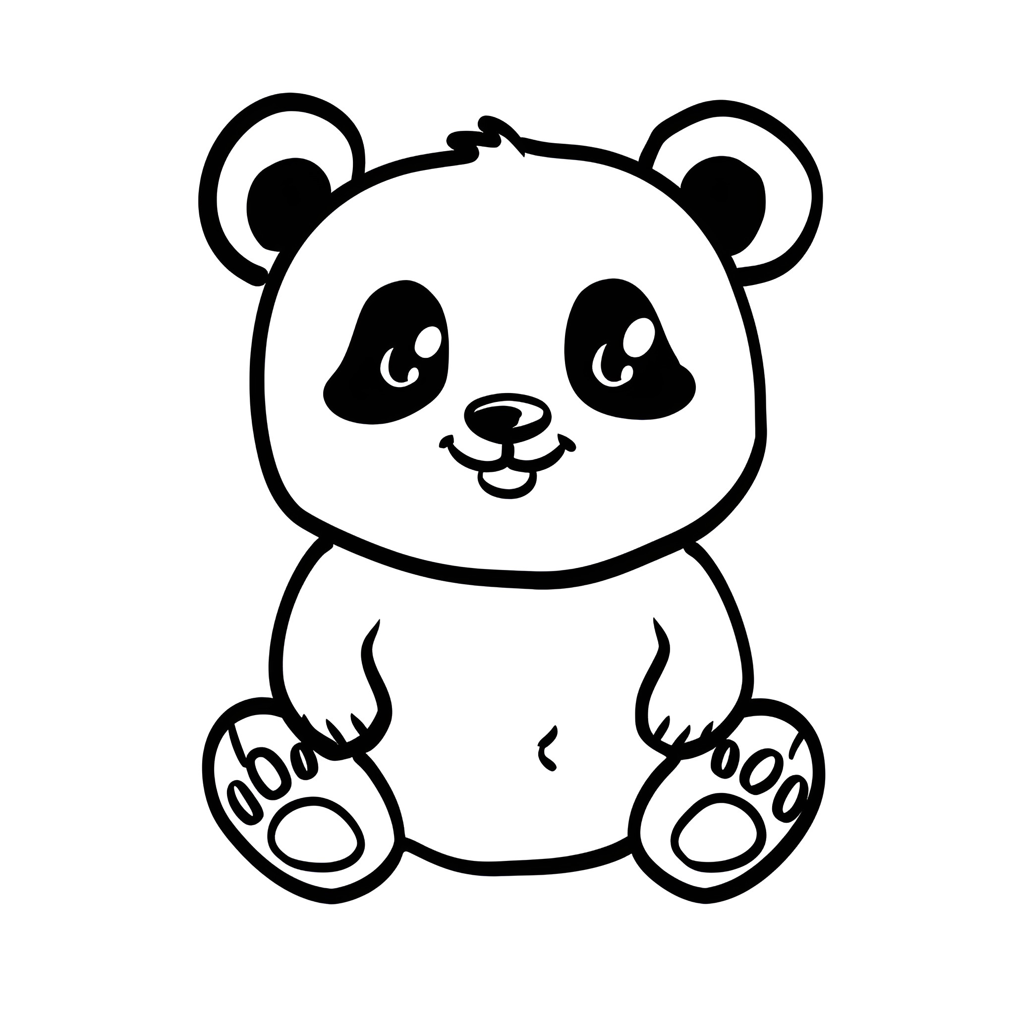 Cute Panda Sitting Happily Drawing Idea (free black-and-white line drawing printable PDF for all, from beginners to advanced learners, including children, teens, adults, and seniors)